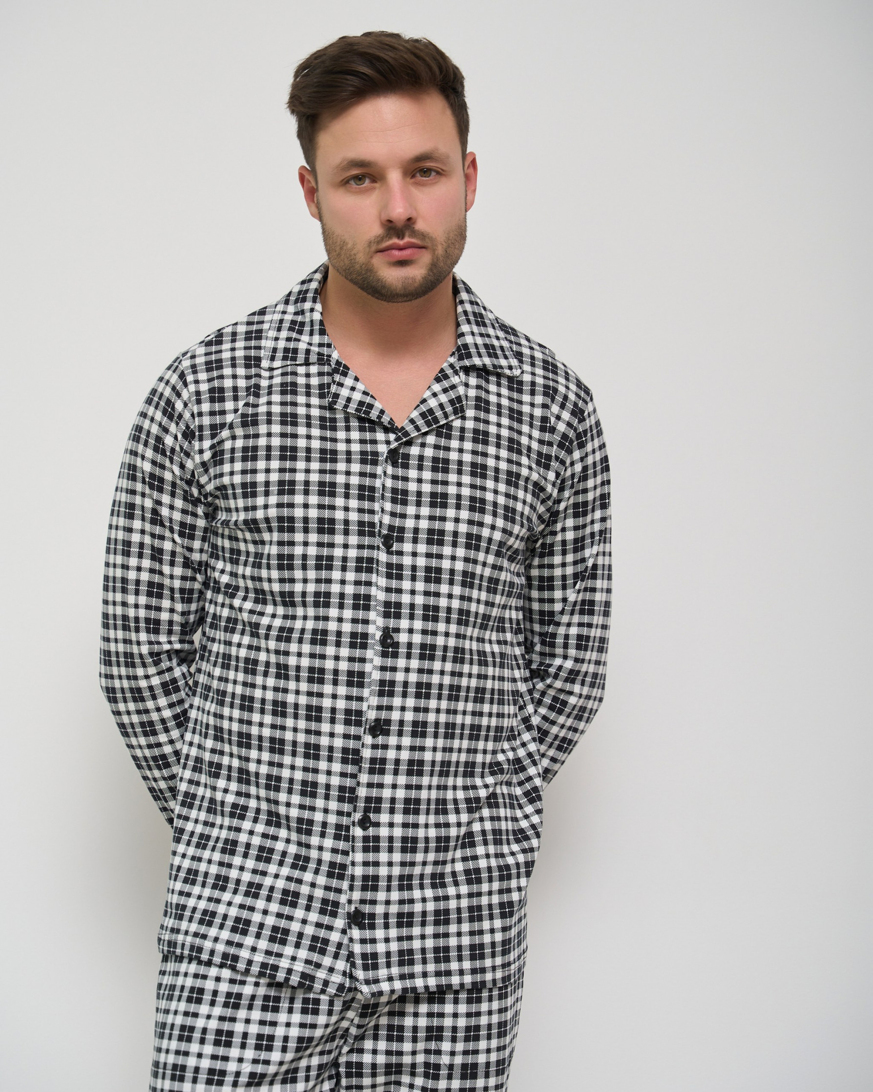 Чоловічий комплект на ґудзиках - чорно-біла дрібна клітинка 