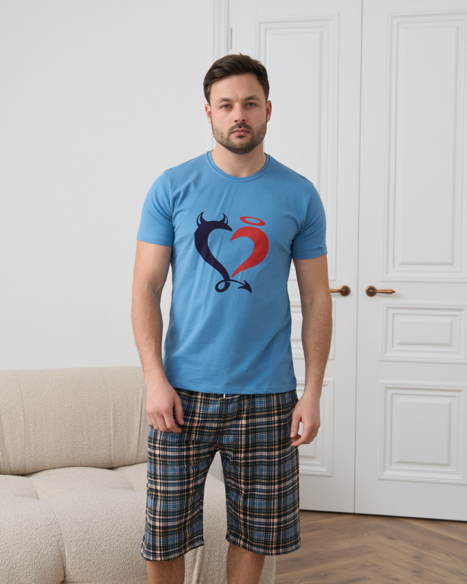 Чоловічий комплект з шортами у клітинку - Family look для пари