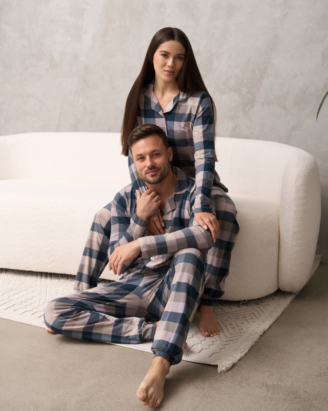 Чоловічий комплект зі штанами - фіолетова клітинка