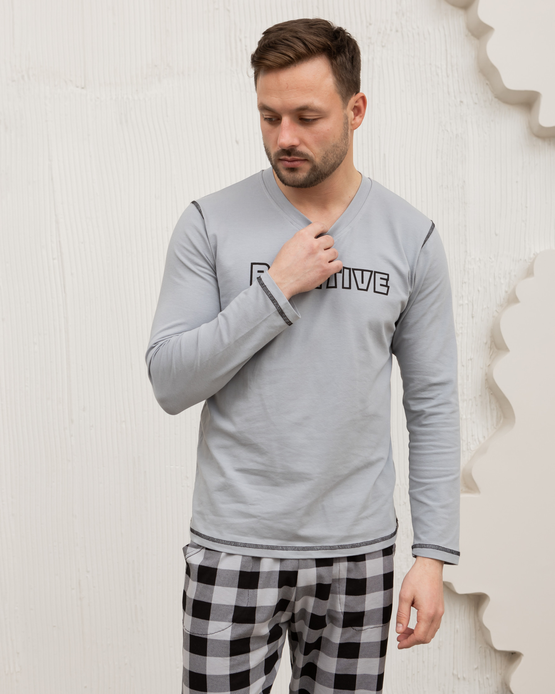 Чоловіча піжама сіра клітинка - Позитив - Family look для пари