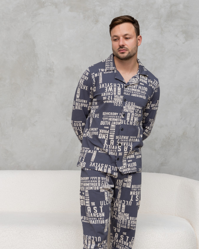 Чоловіча піжама на ґудзиках - Написи - Family look для пари