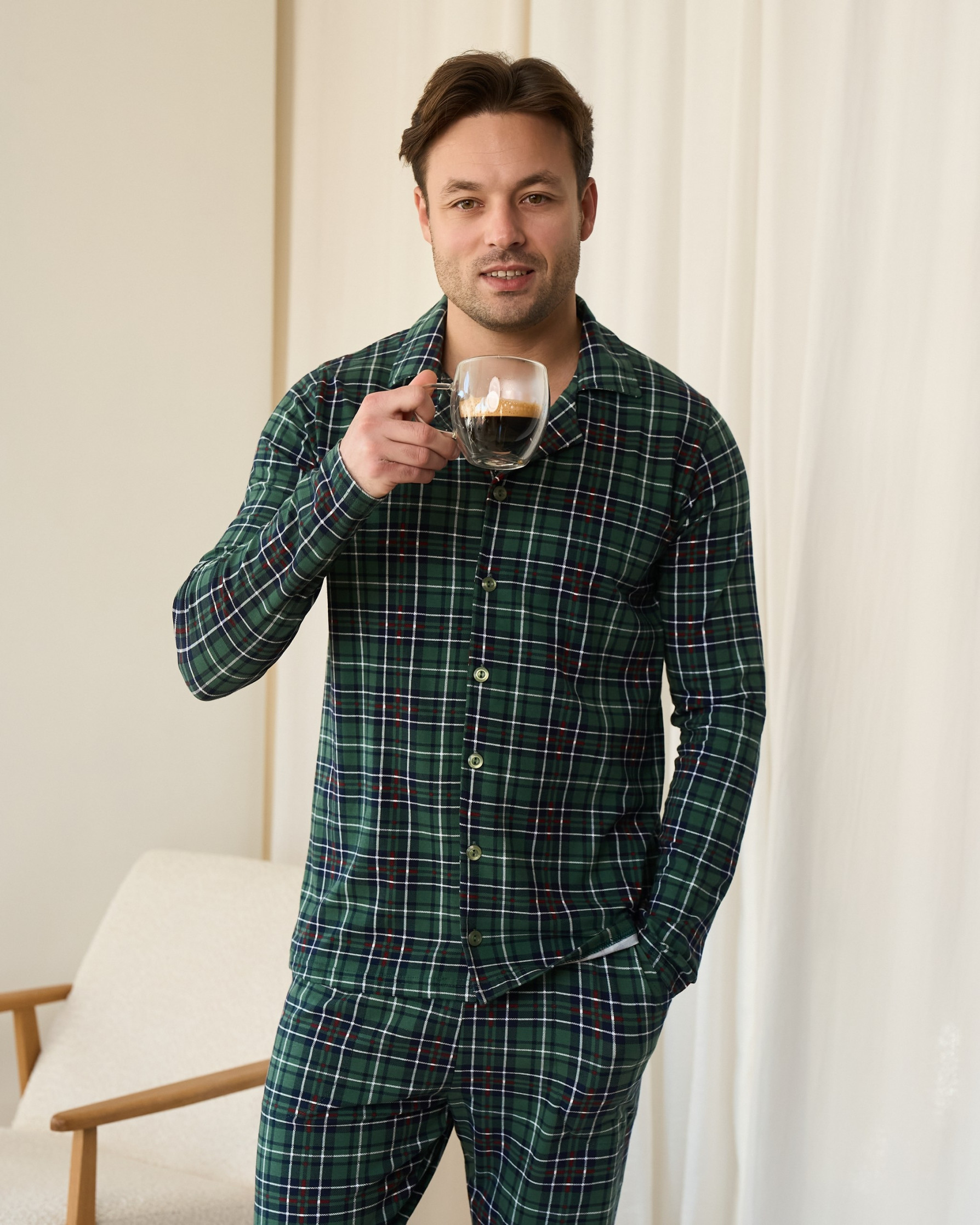 Чоловічий комплект на ґудзиках - хакі у клітинку