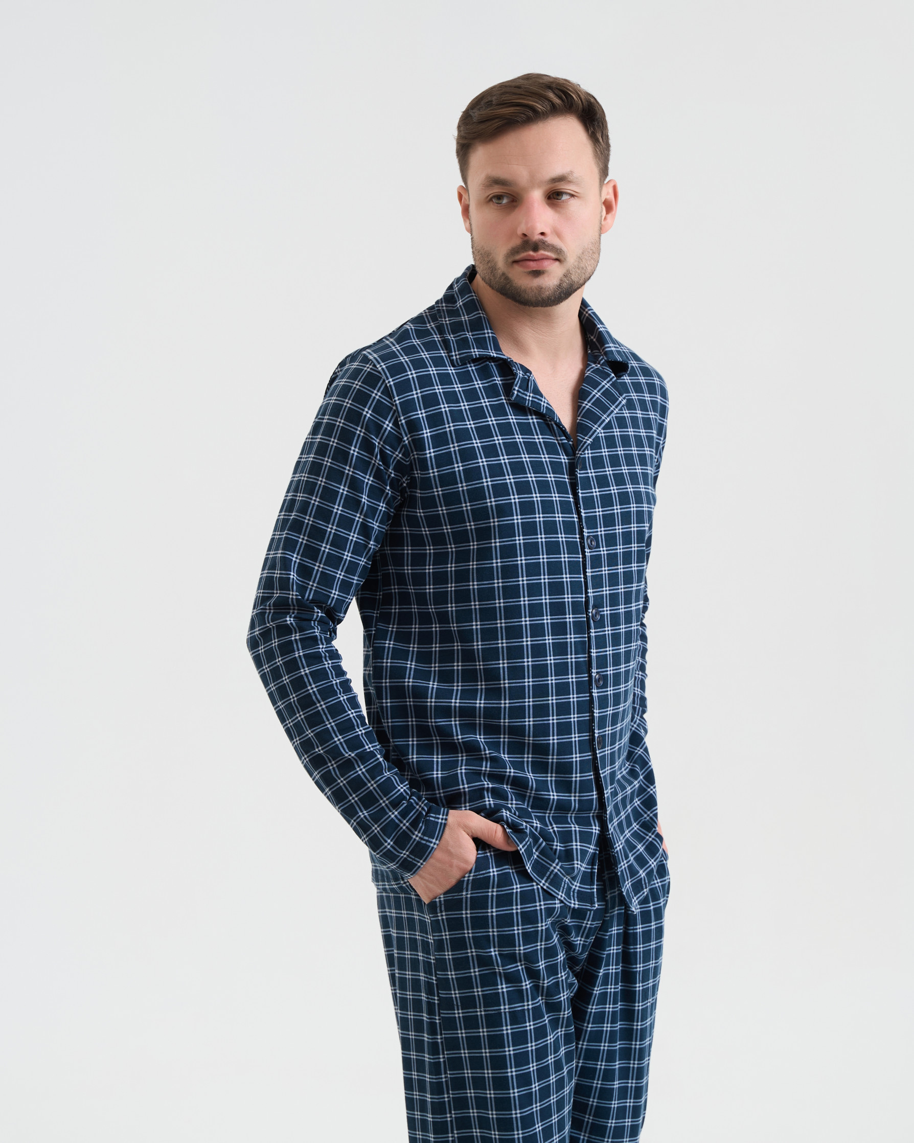 Мужской комплект на пуговицах - мелкая клетка 