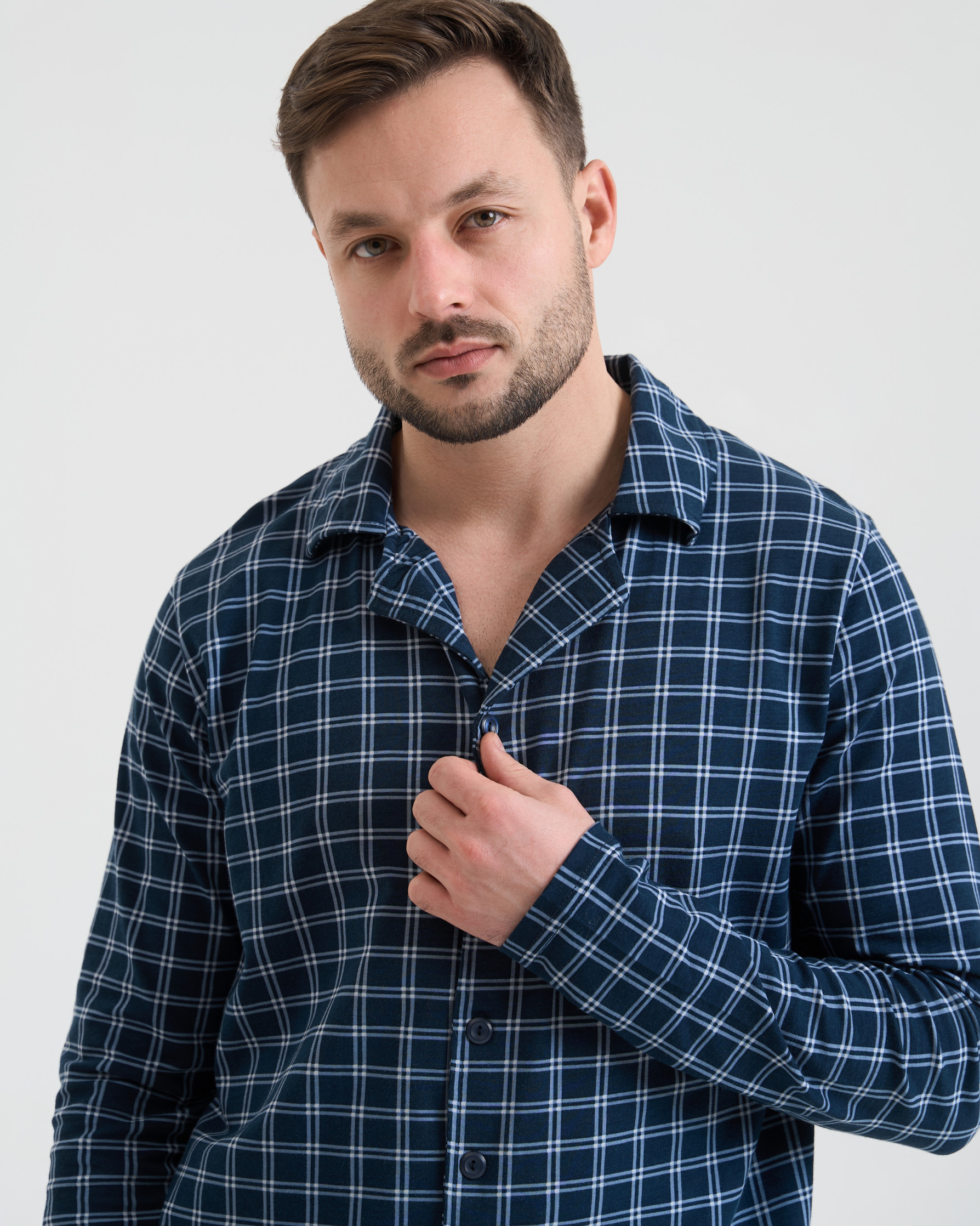 Мужской комплект на пуговицах - мелкая клетка 