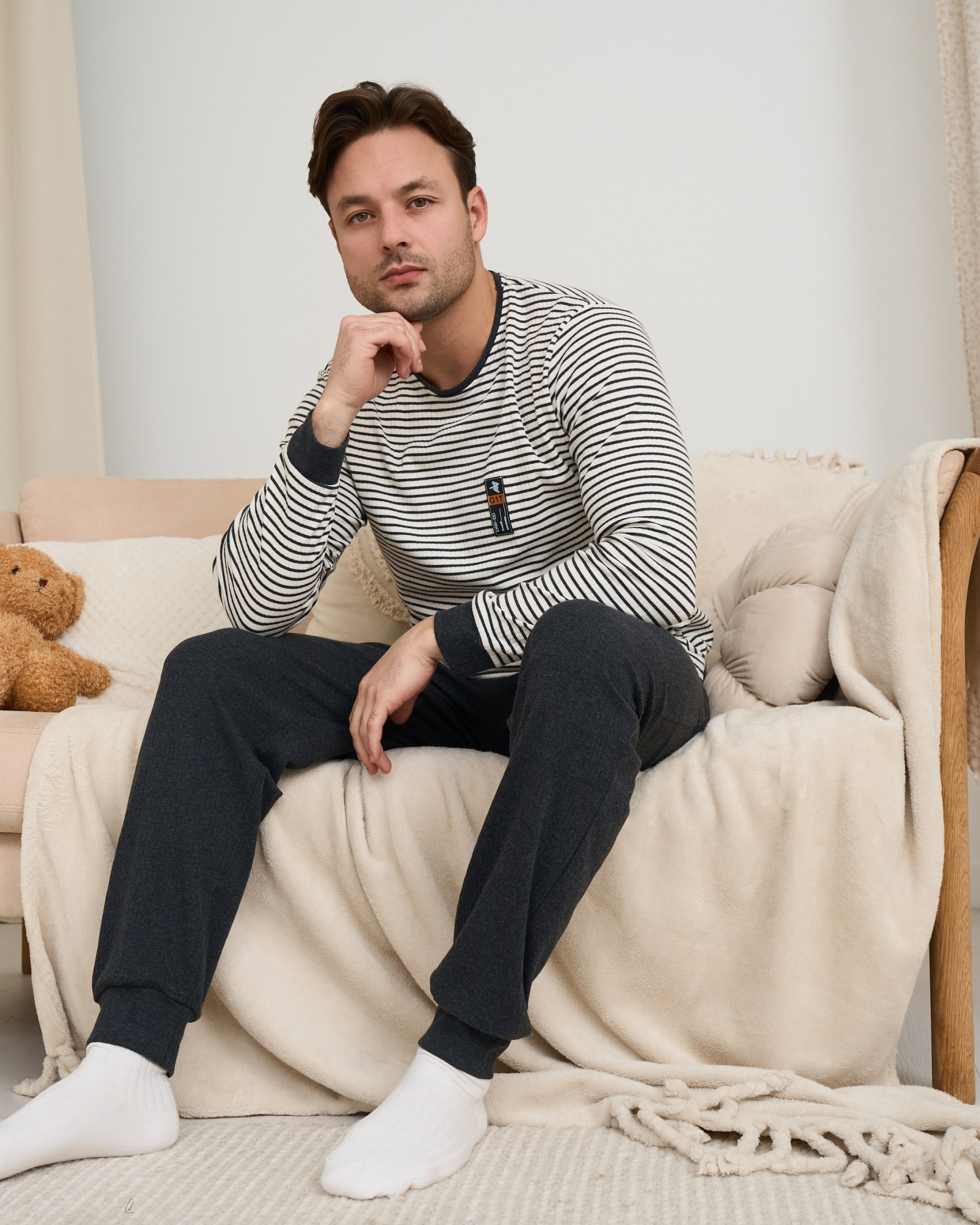 Чоловічий комплект зі штанами - Смужки - в рубчик