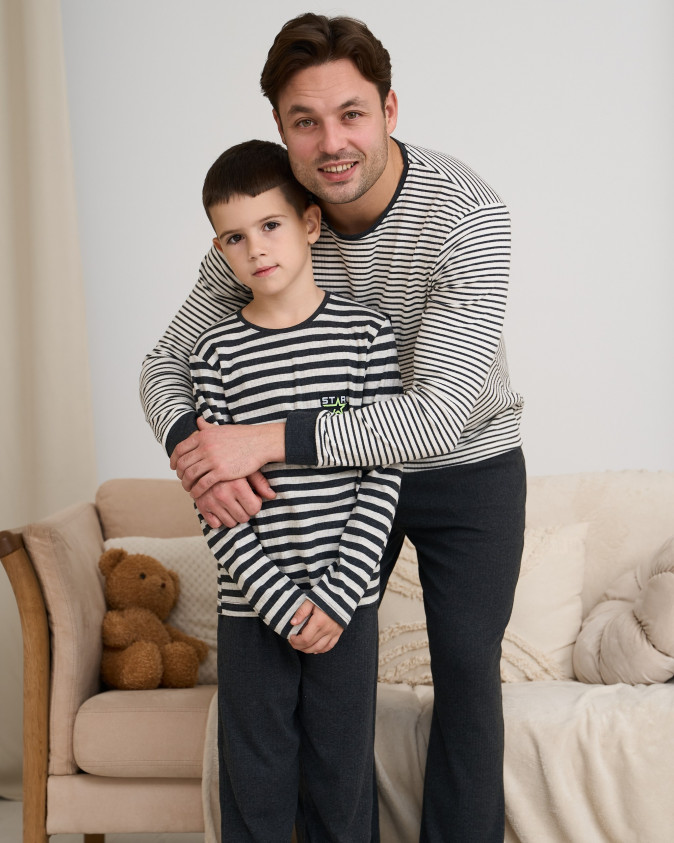 Чоловічий комплект зі штанами - Смужки - в рубчик