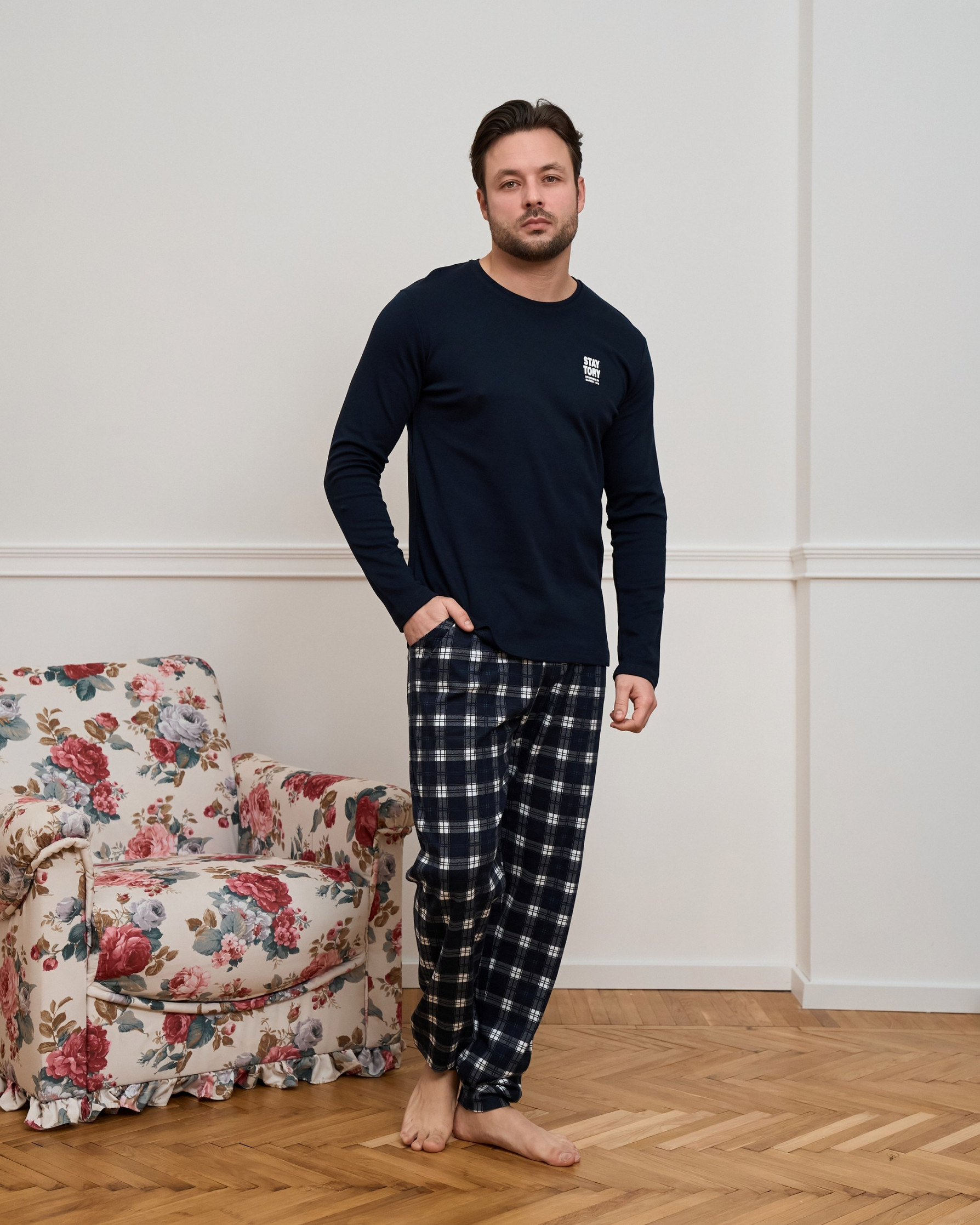 Чоловічий комплект зі штанами у клітинку - Інтерлок