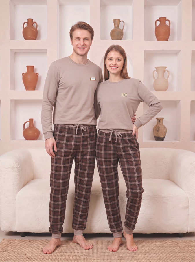 Мужской тёплый комплект со штанами - Байка - Family look для пары