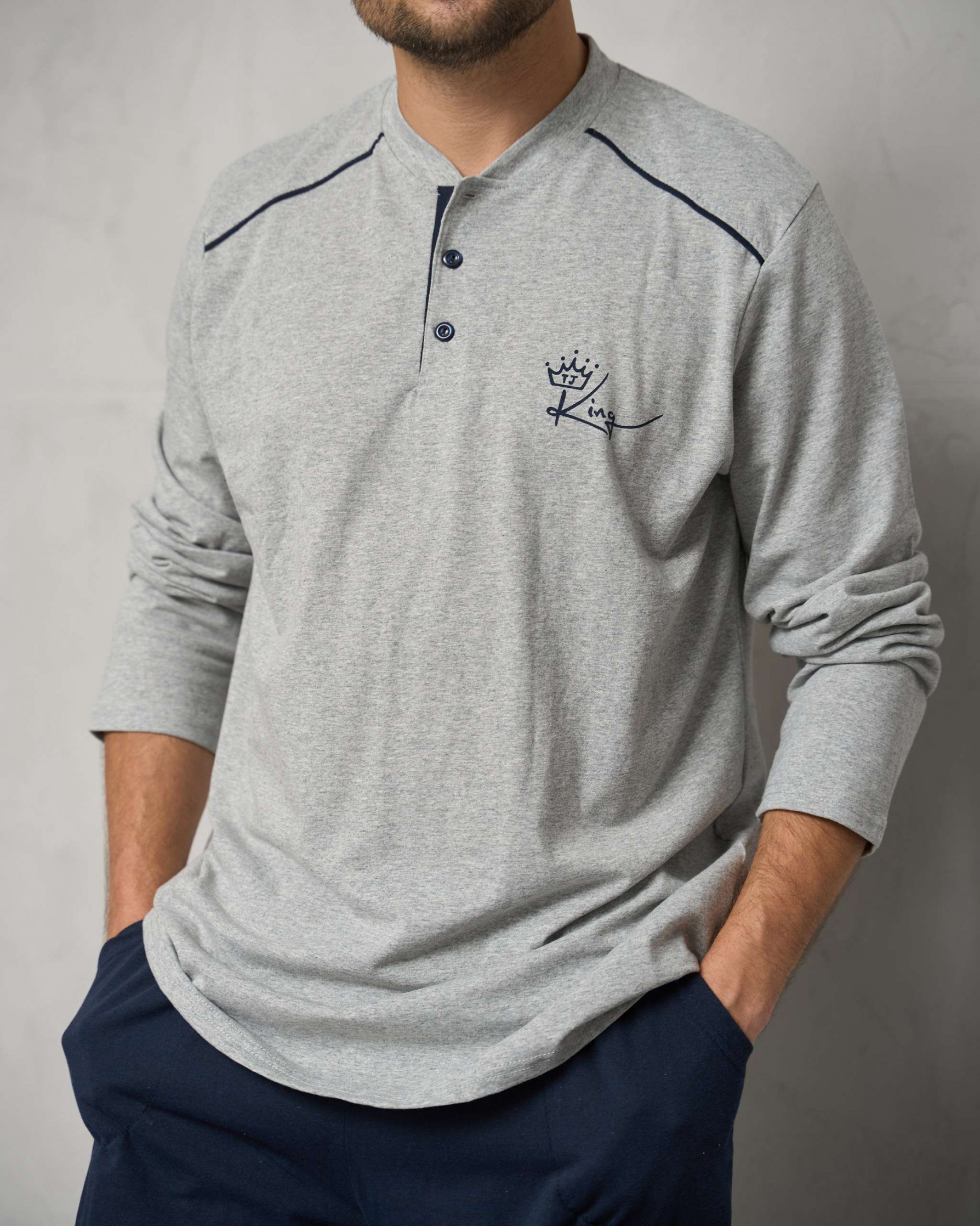 Мужской комплект пуговицы на кофте Plus Size - штаны без манжета