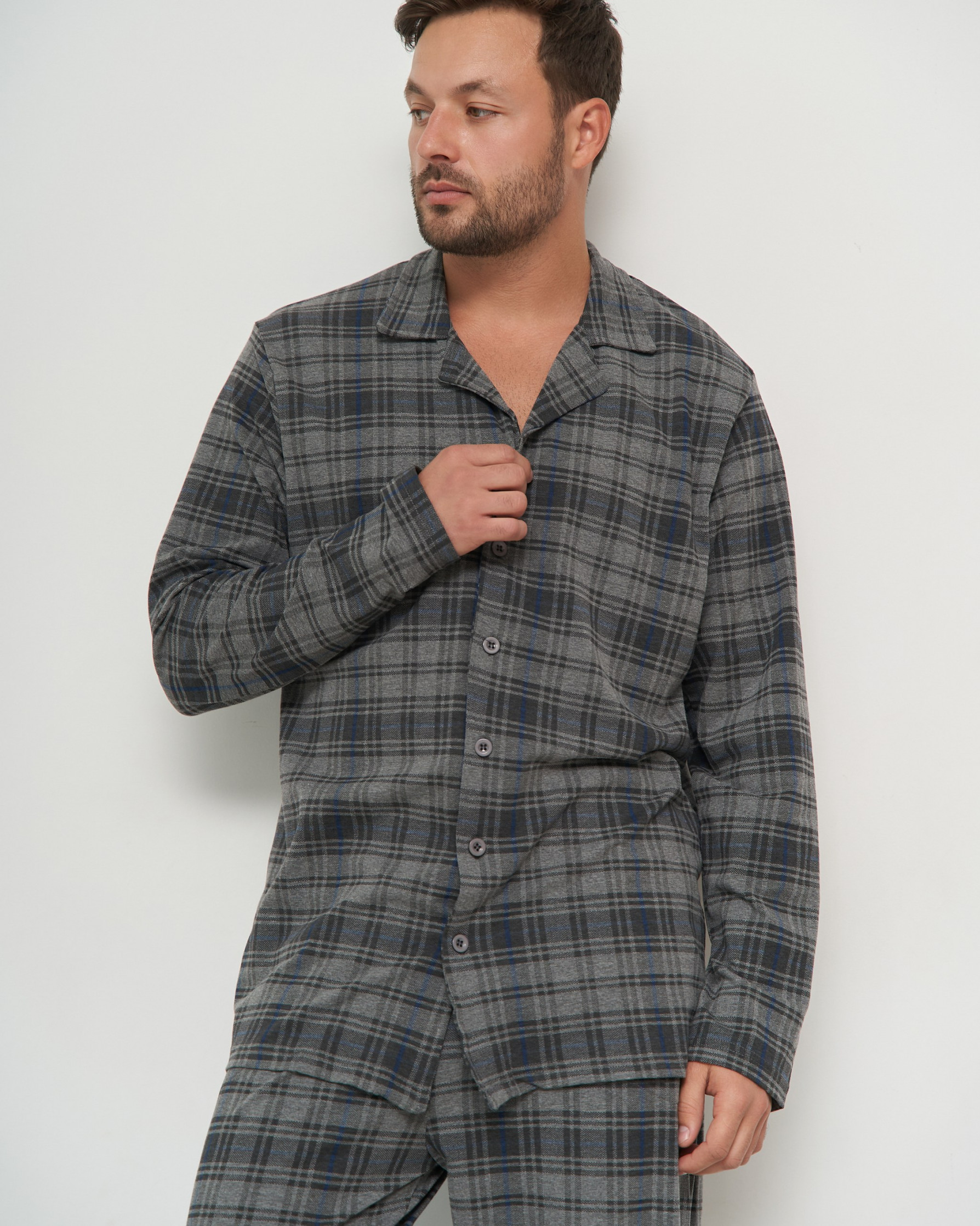 Мужской комплект на пуговицах Plus Size - темно-серый