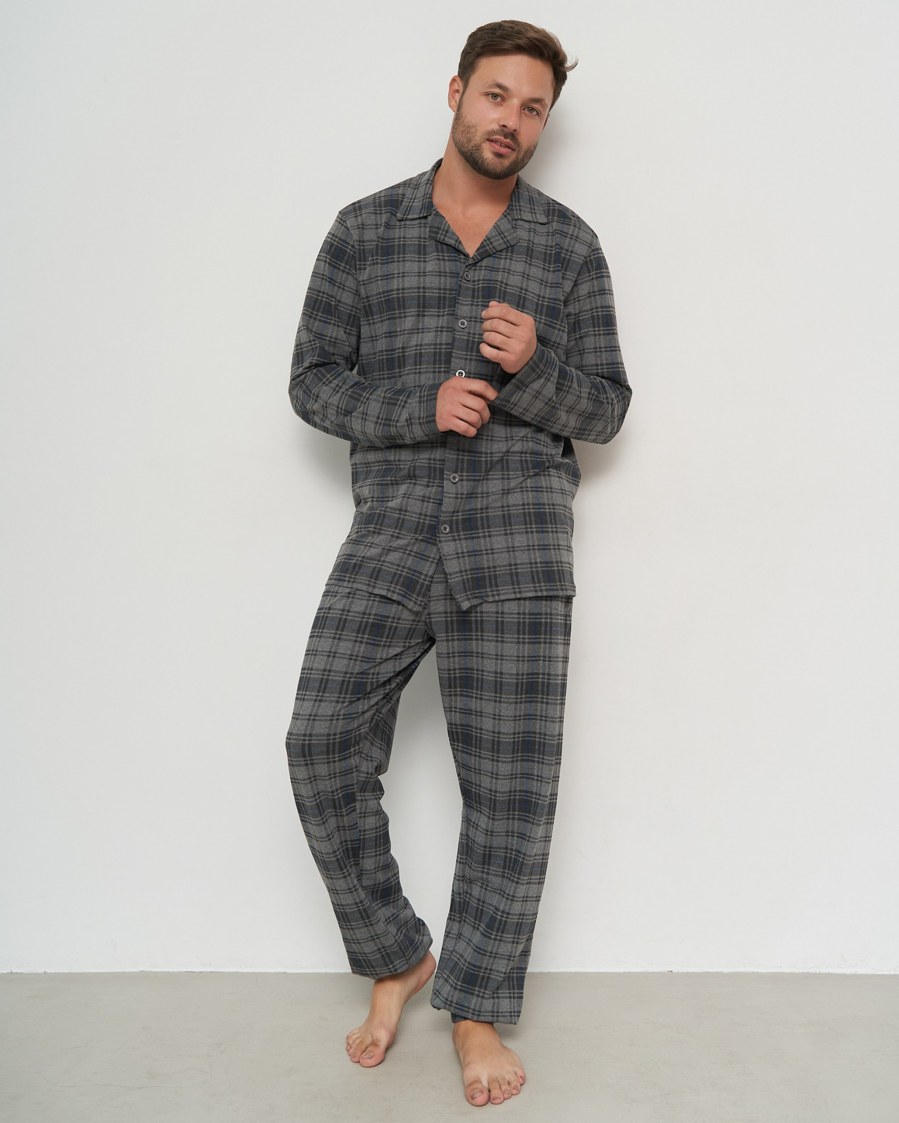 Мужской комплект на пуговицах Plus Size - темно-серый