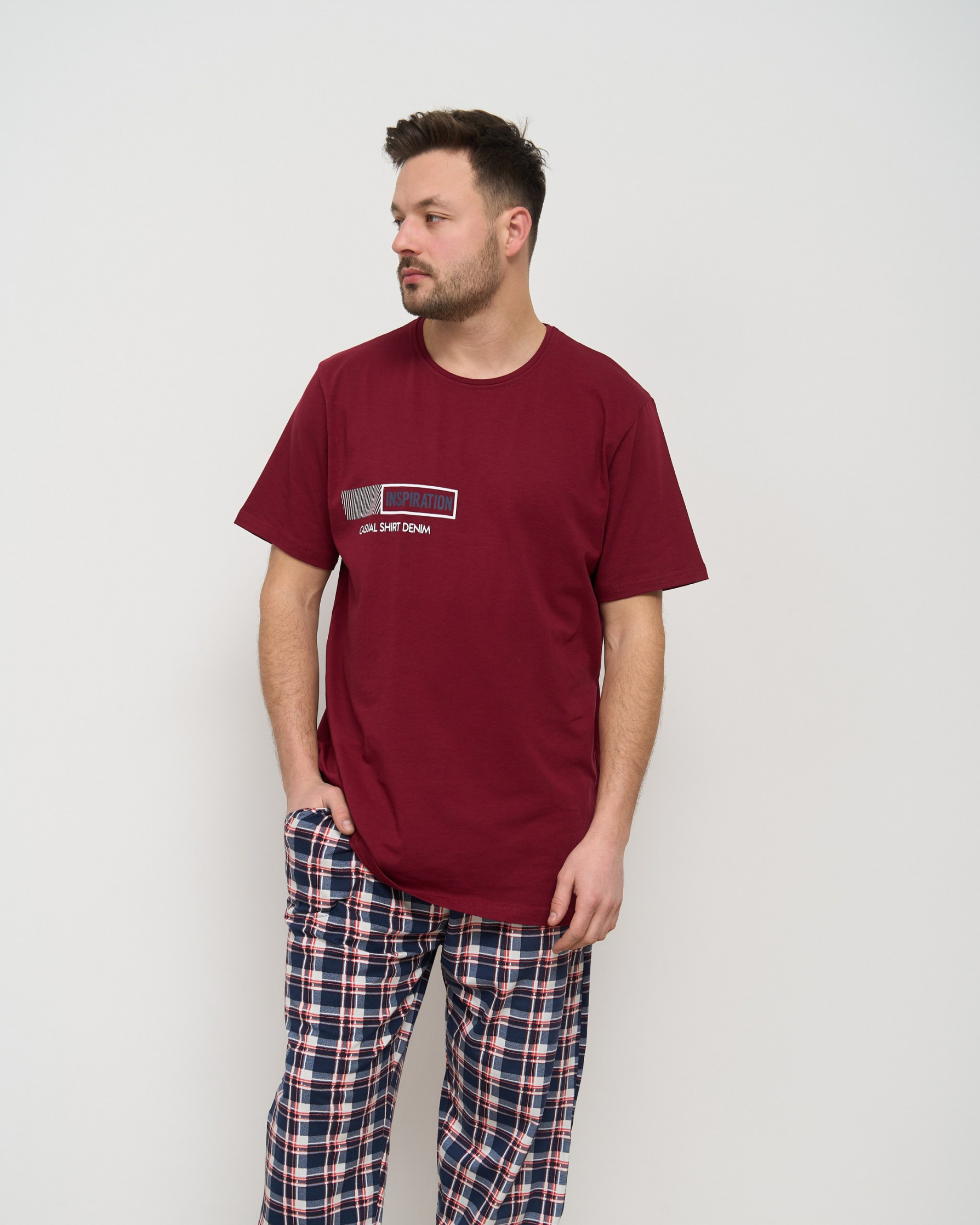 Мужской комплект - футболка и штаны в клетку - Plus Size