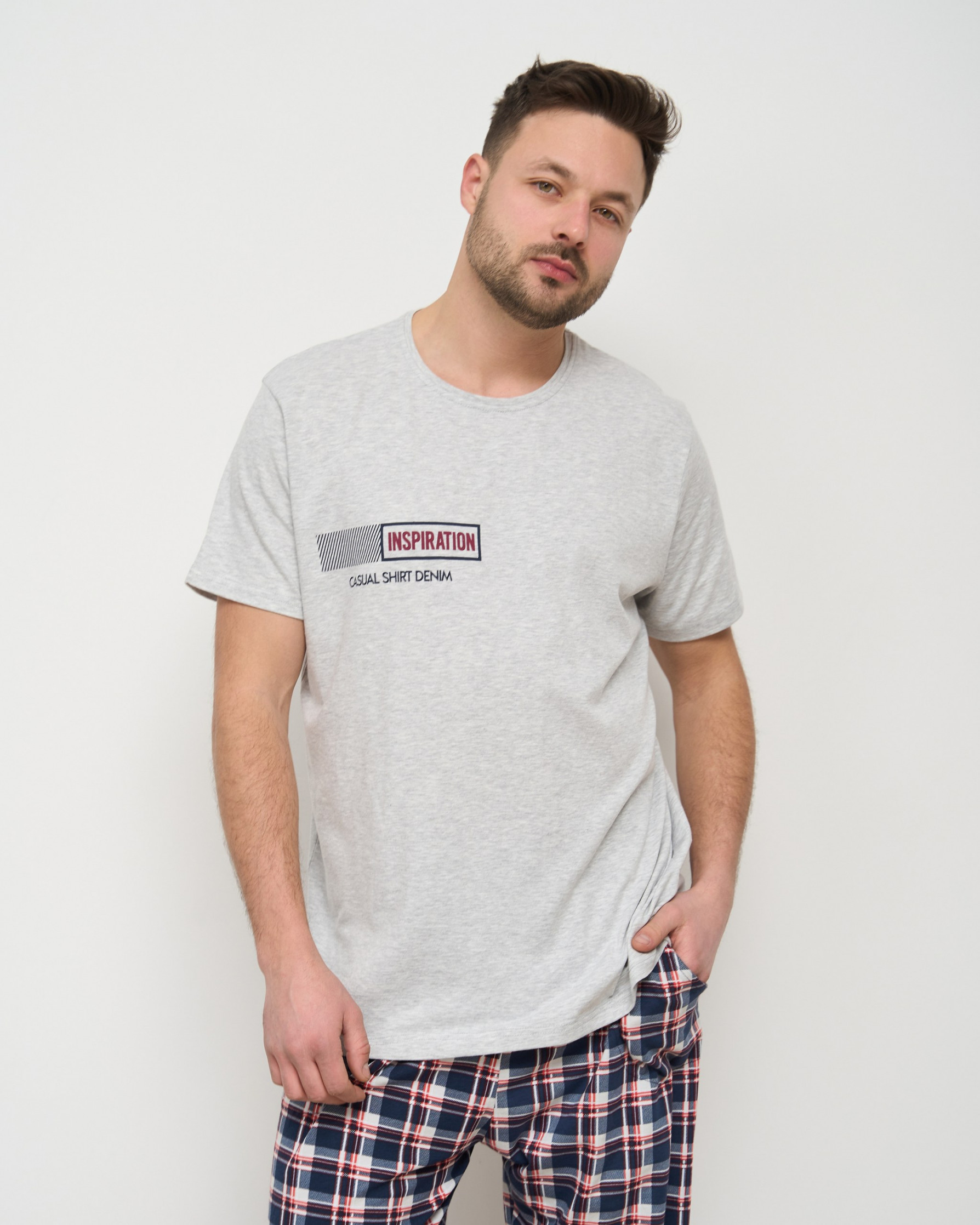 Мужской комплект - футболка и штаны в клетку - Plus Size