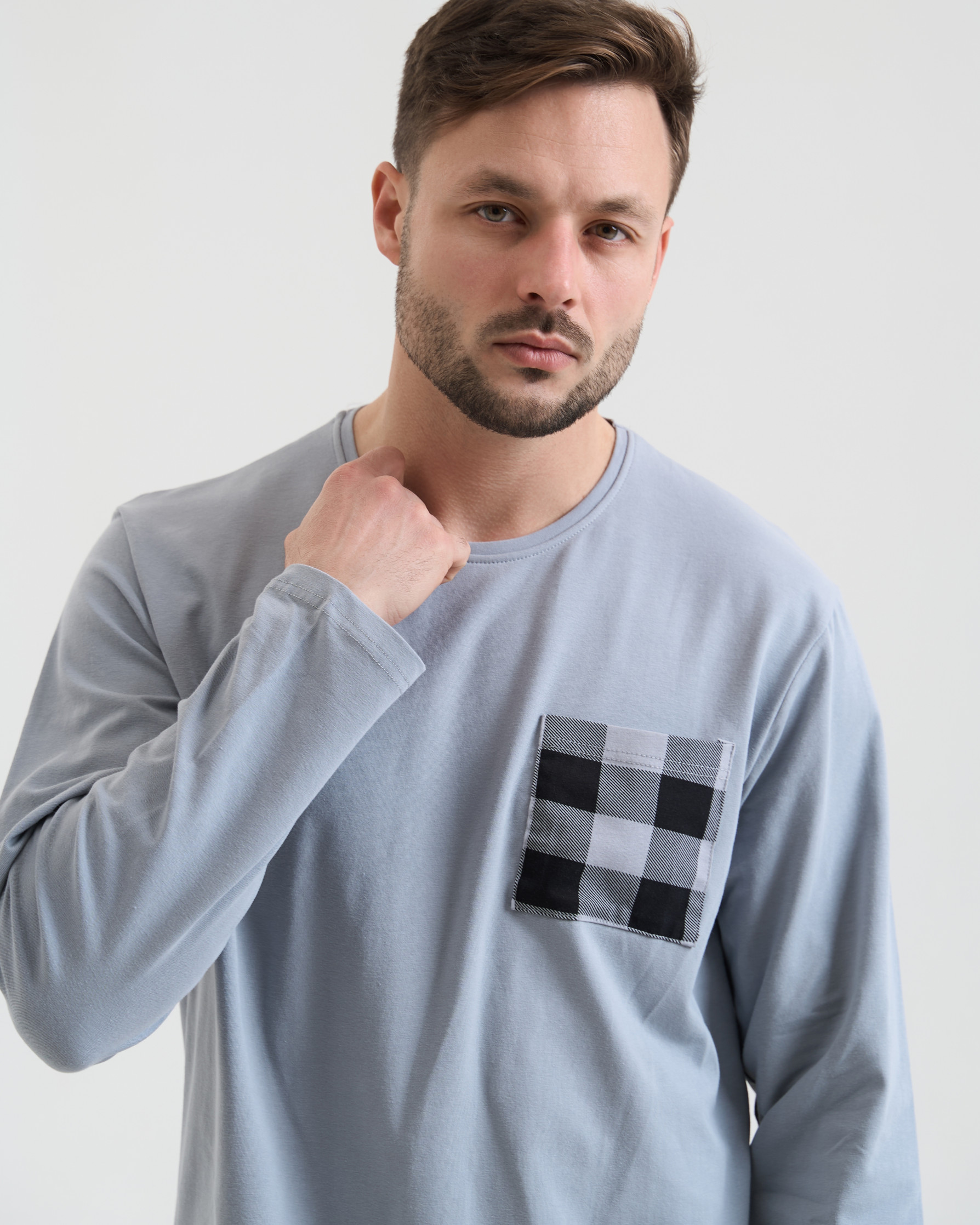 Мужской комплект штаны в клетку Plus Size - карман на кофте