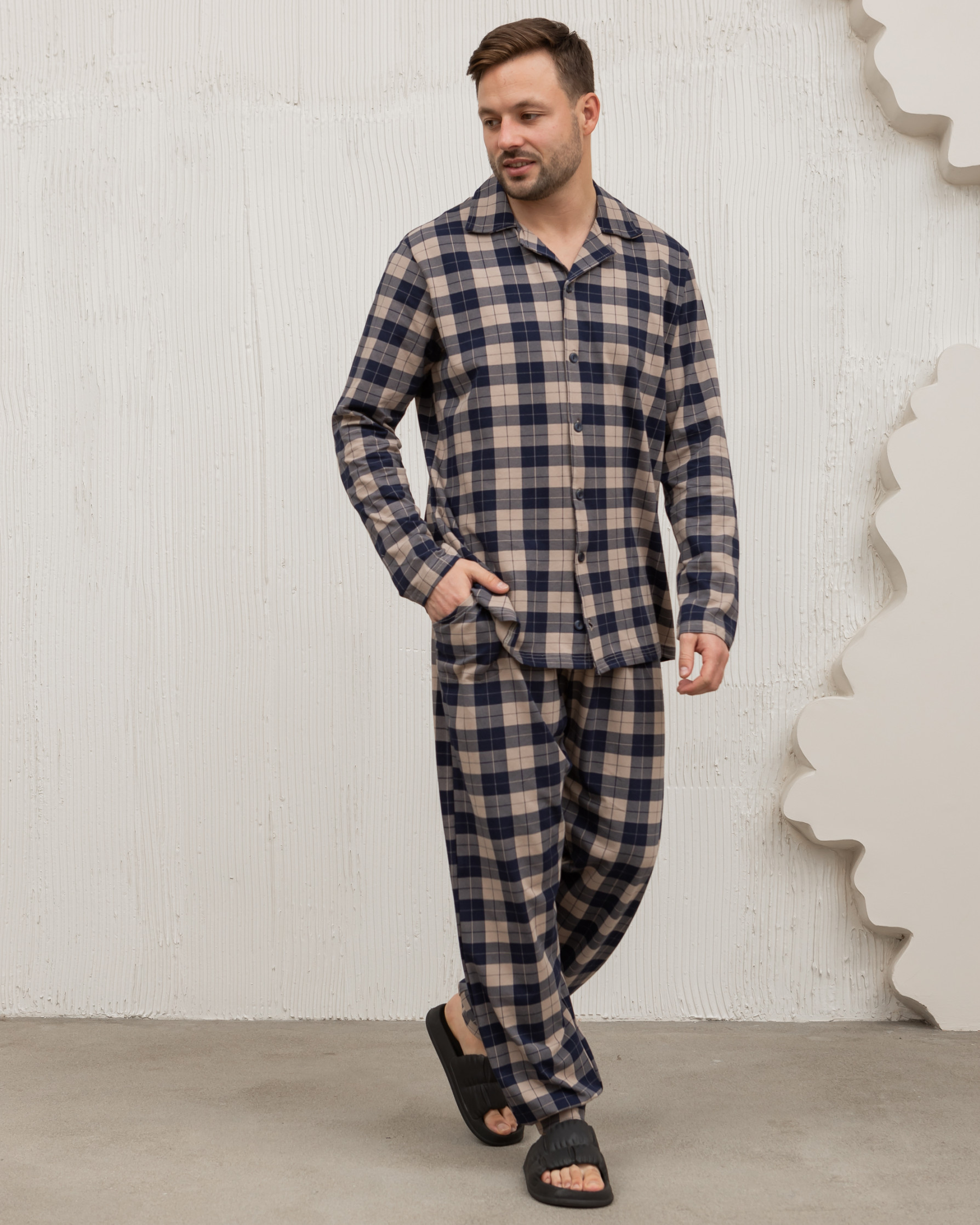 Мужская пижама на пуговицах Plus Size - клетка