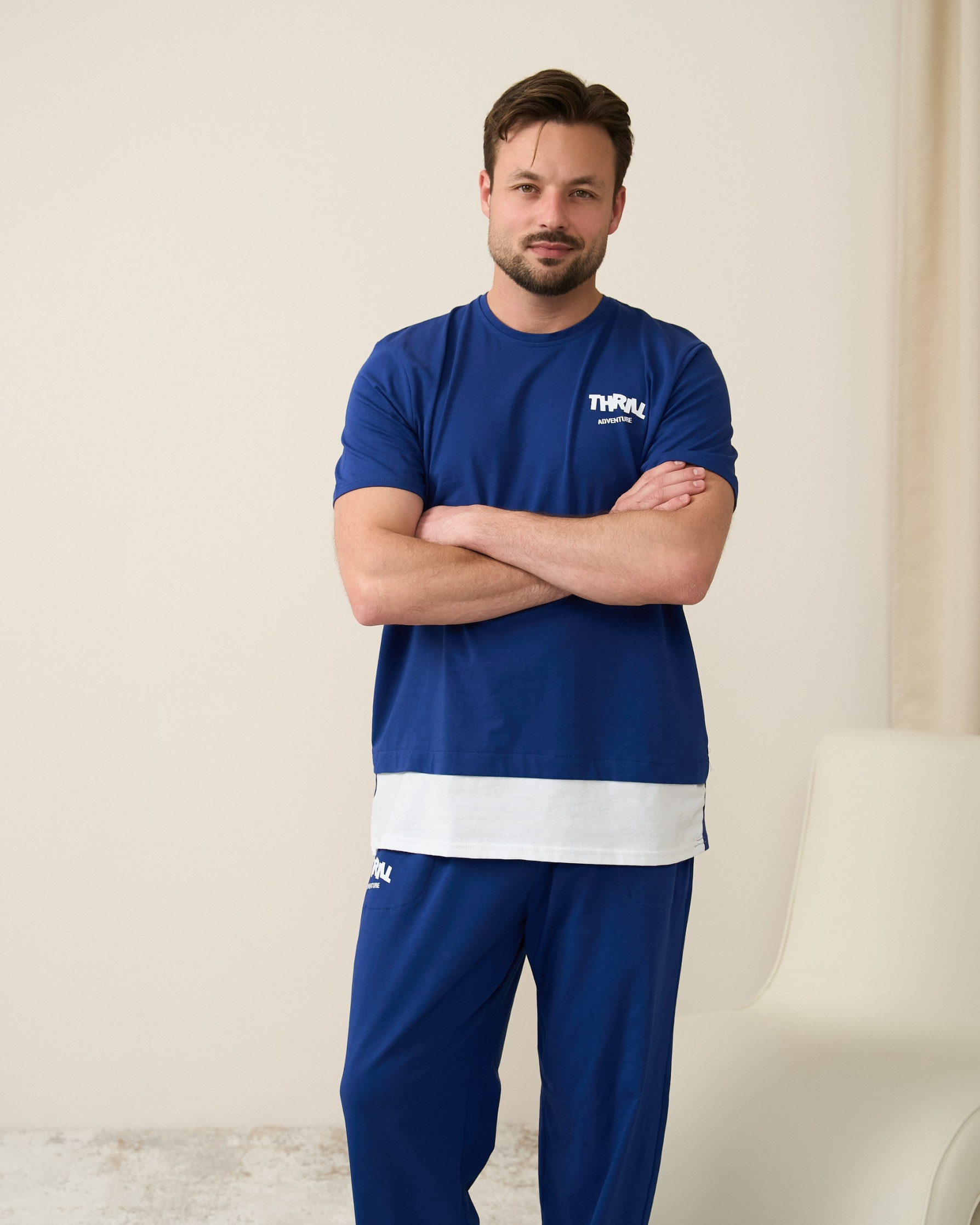 Мужской комплект со штанами Plus Size - однотонный