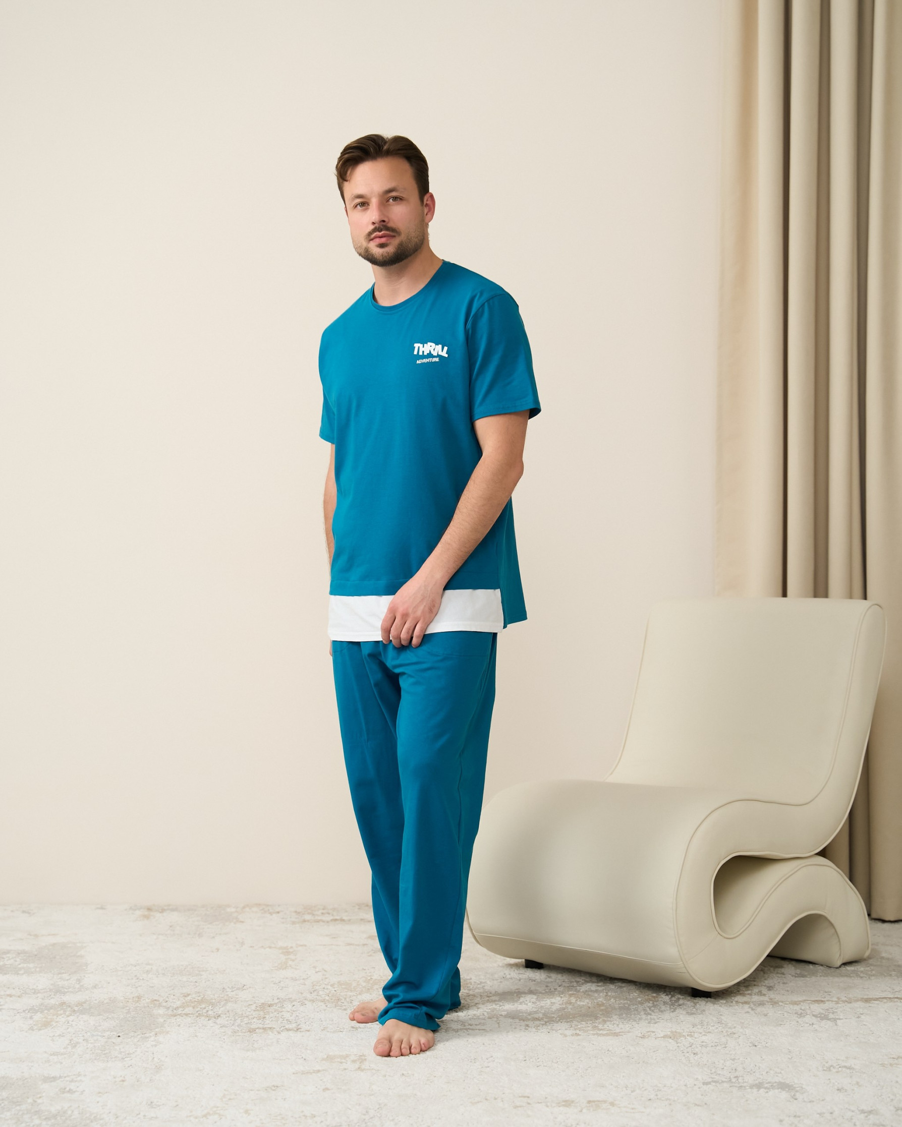 Мужской комплект со штанами Plus Size - однотонный