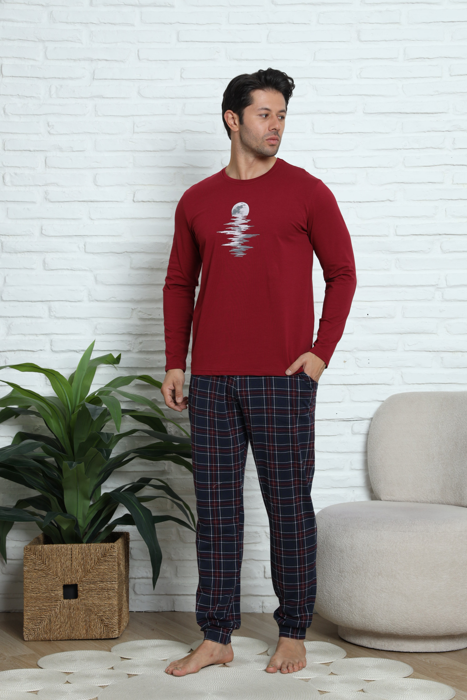 Чоловічий комплект зі штанами в клітинку Plus Size - Місяць