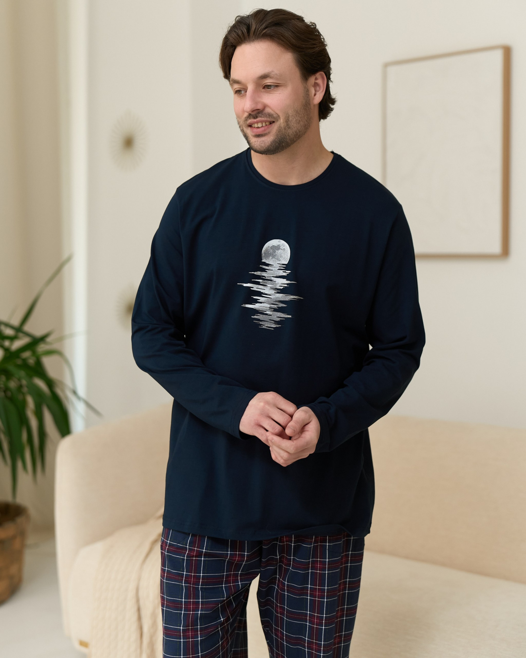 Мужской комплект со штанами в клетку Plus Size - Луна