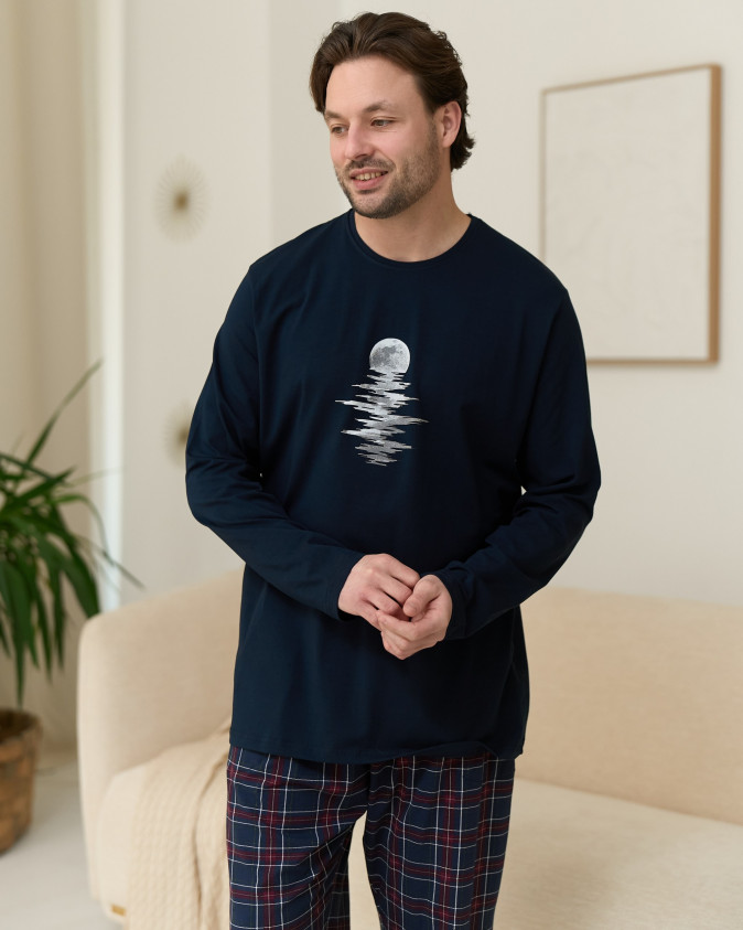 Мужской комплект со штанами в клетку Plus Size - Луна