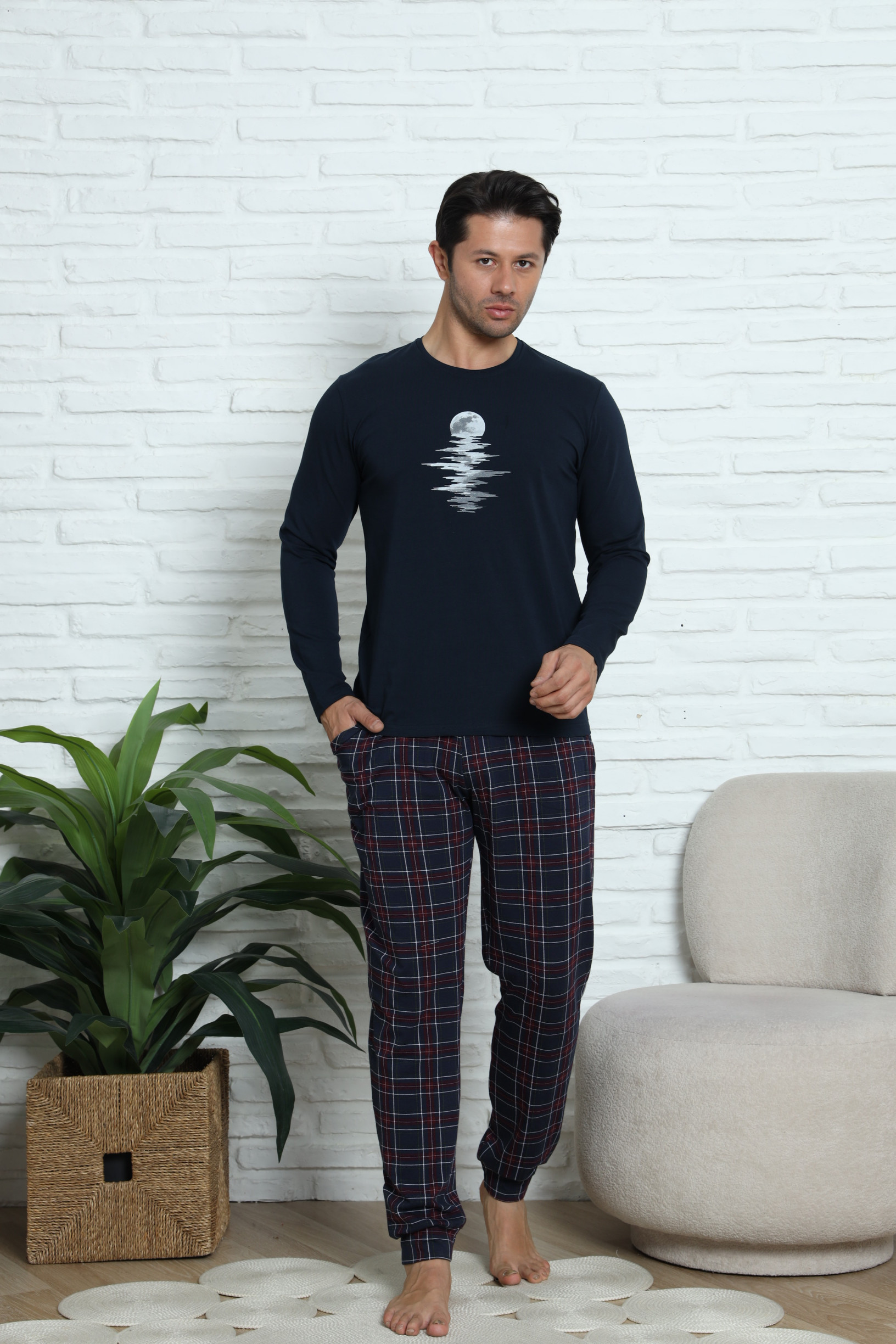 Чоловічий комплект зі штанами в клітинку Plus Size - Місяць