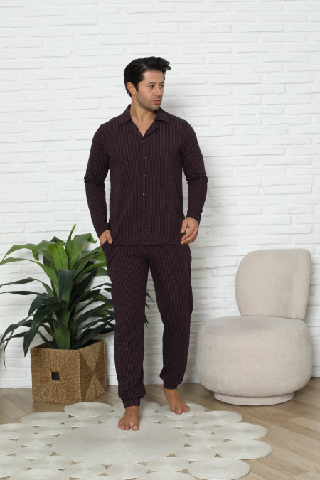 Чоловічий комплект на ґудзиках Plus Size - бордовий