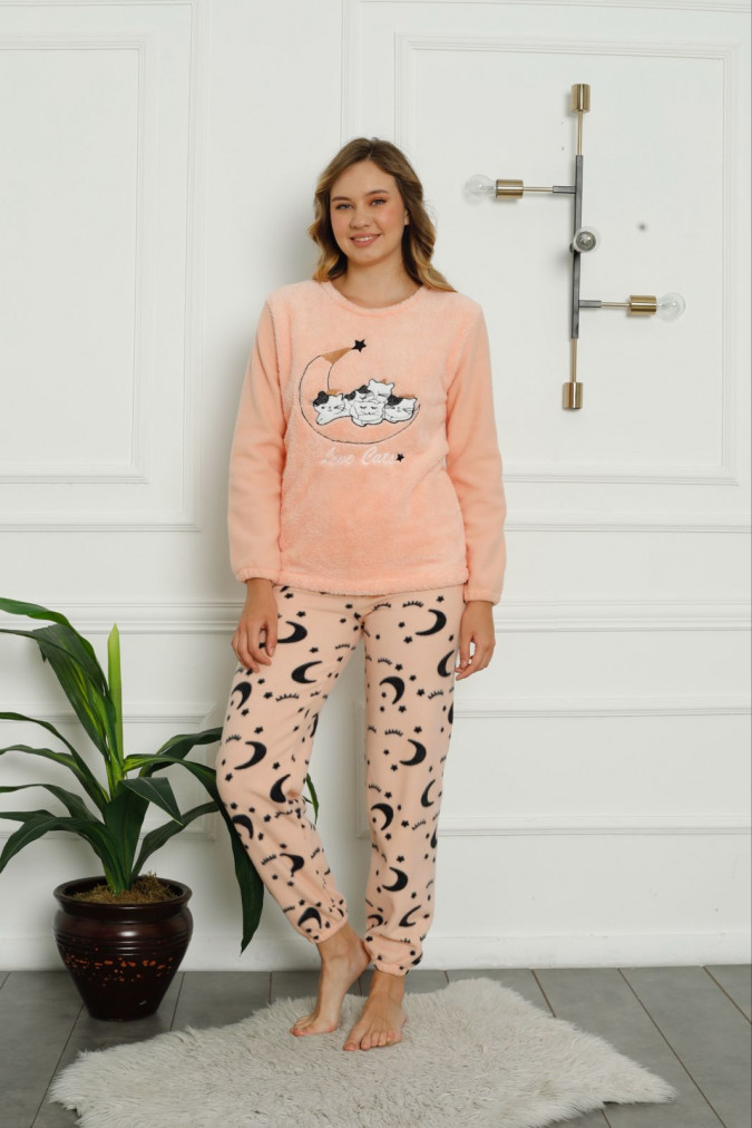 Жіночий костюм зі штанами Фліс+Велюрсофт- Коти на місяці