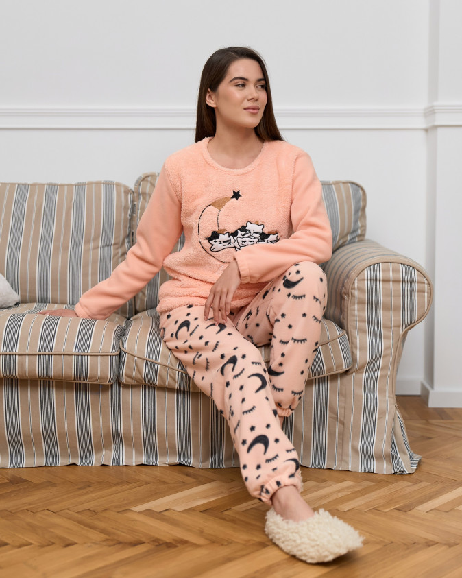 Жіночий костюм зі штанами Фліс+Велюрсофт- Коти на місяці