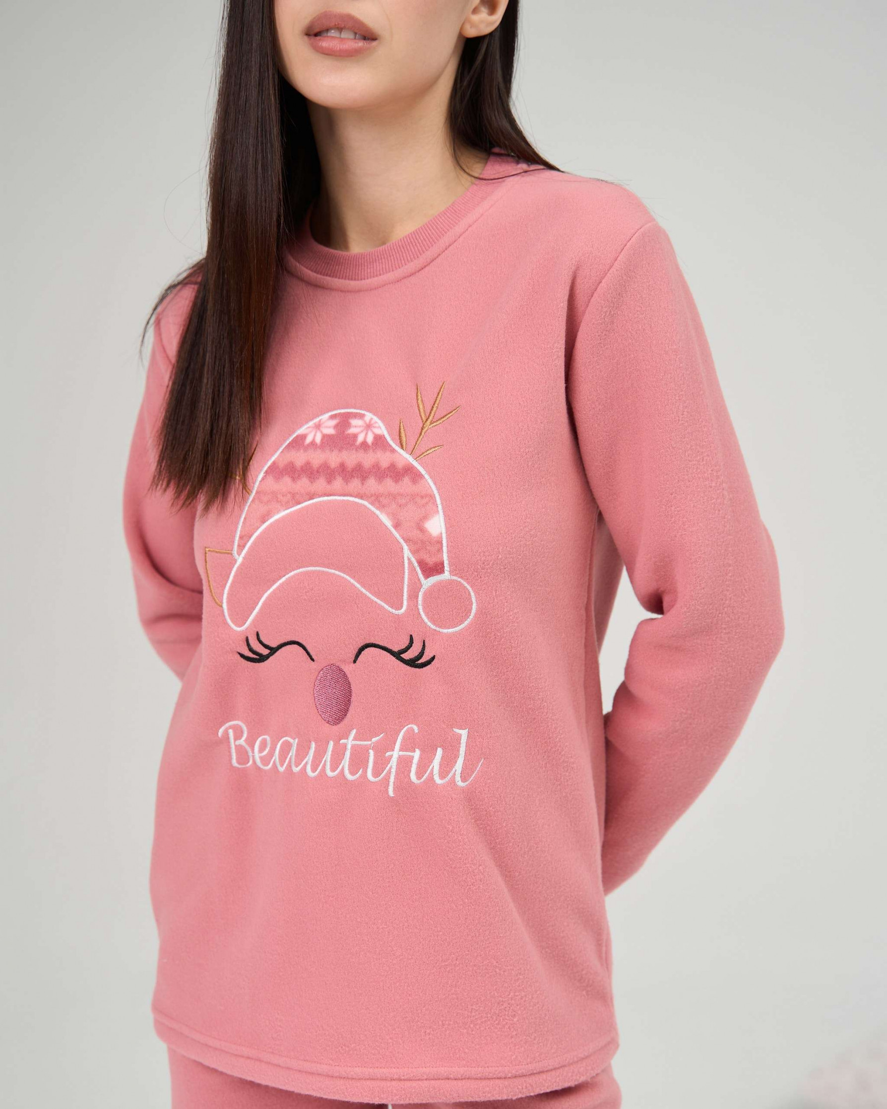 Жіночий костюм зі штанами Фліс - Олень в шапці