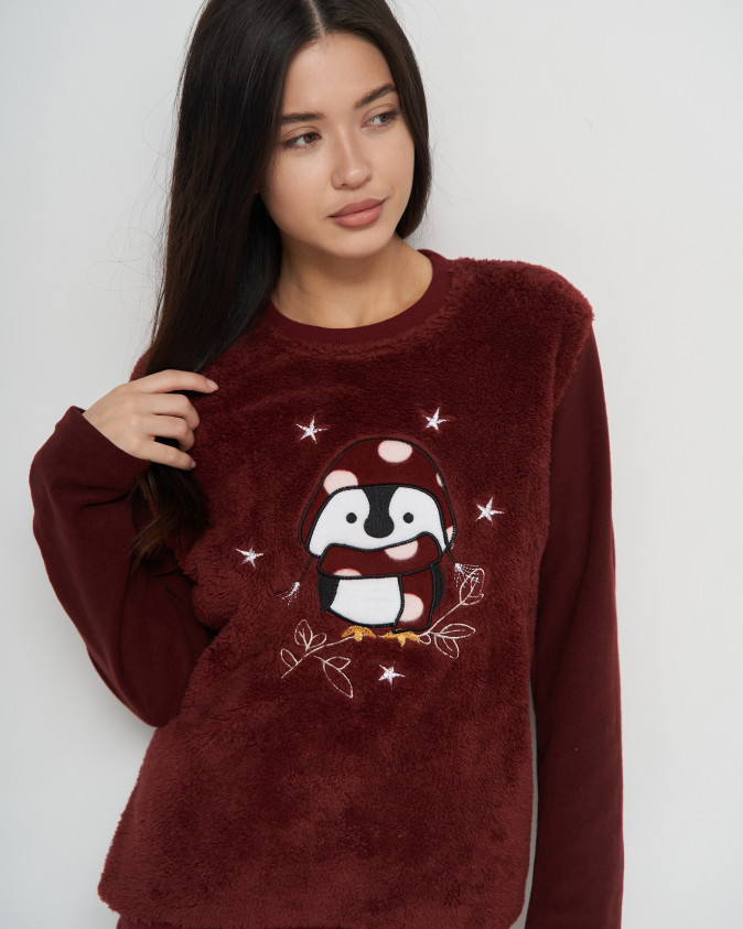 Жіночий костюм зі штанами Велюрсофт+Фліс - Пінгвін