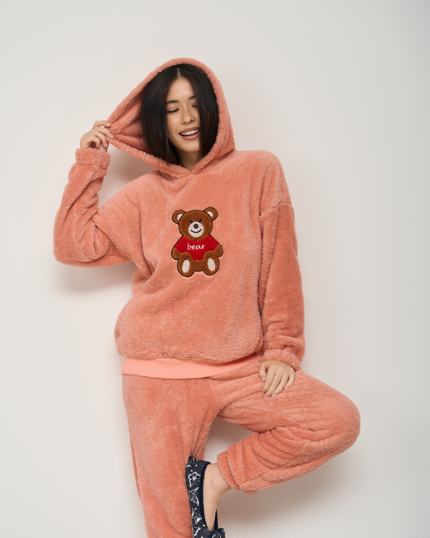 Тёплый женский костюм с капюшоном ВелюрСофт - Мишка Тедди
