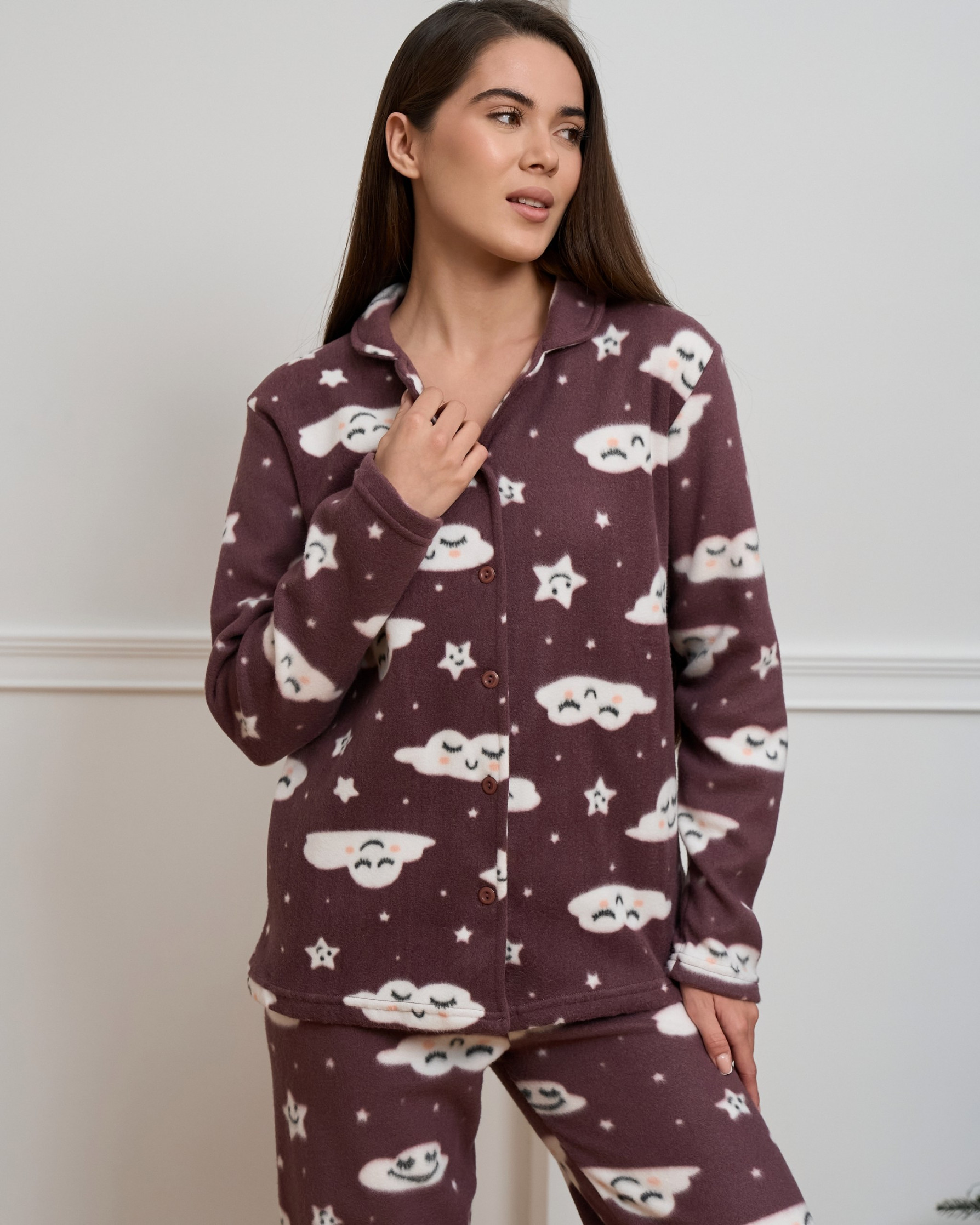 Флісовий жіночий костюм зі штанами - Хмаринки та зірочки