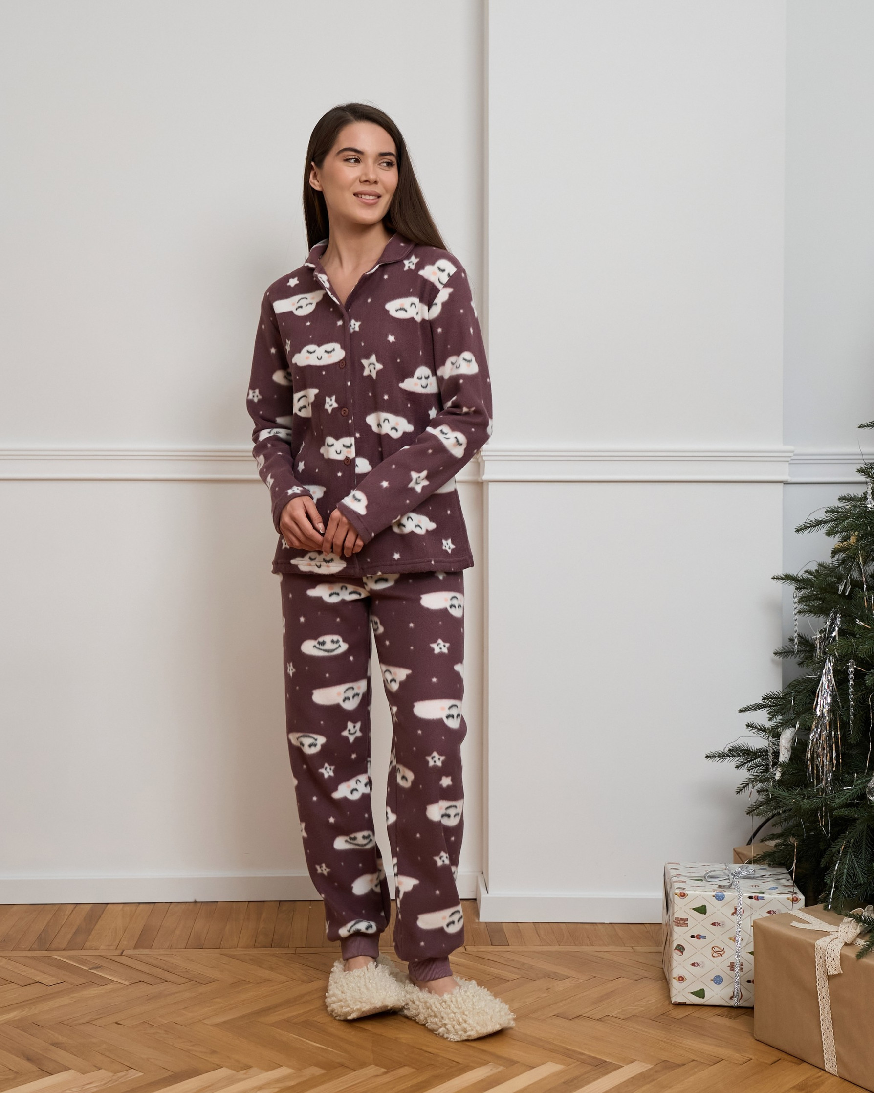 Флісовий жіночий костюм зі штанами - Хмаринки та зірочки