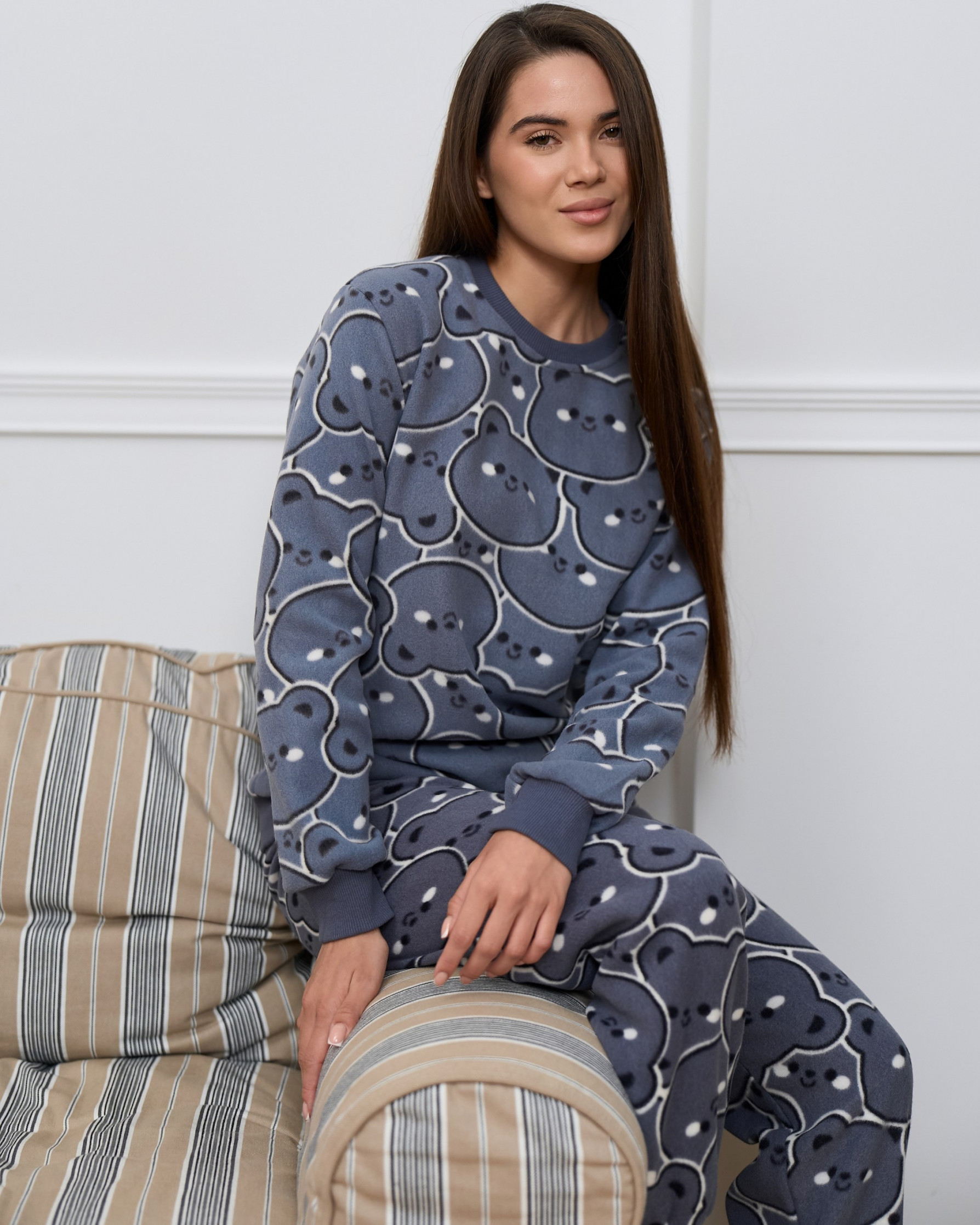 Женский костюм со штанами Флис - медведики