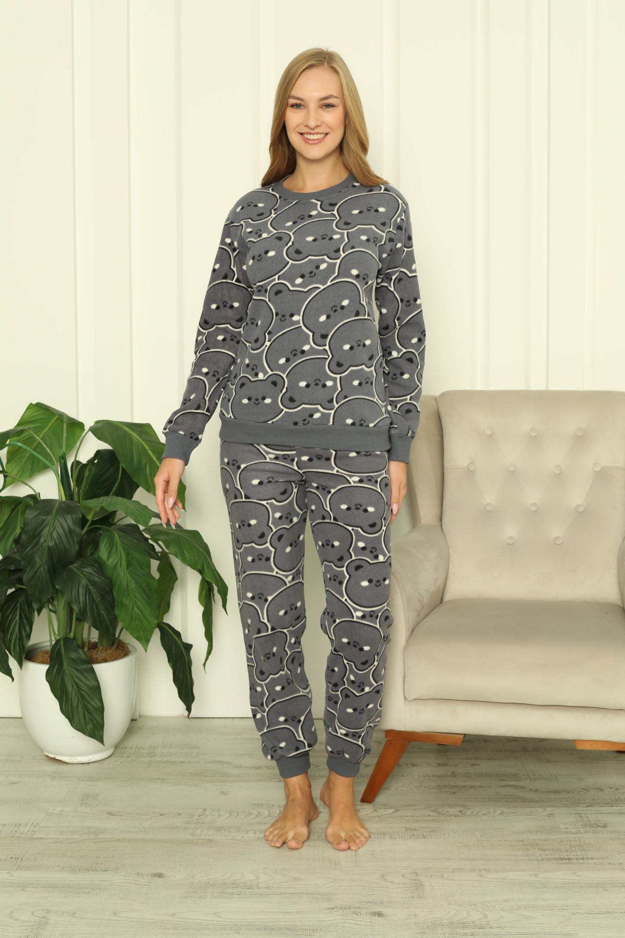 Женский костюм со штанами Флис - медведики