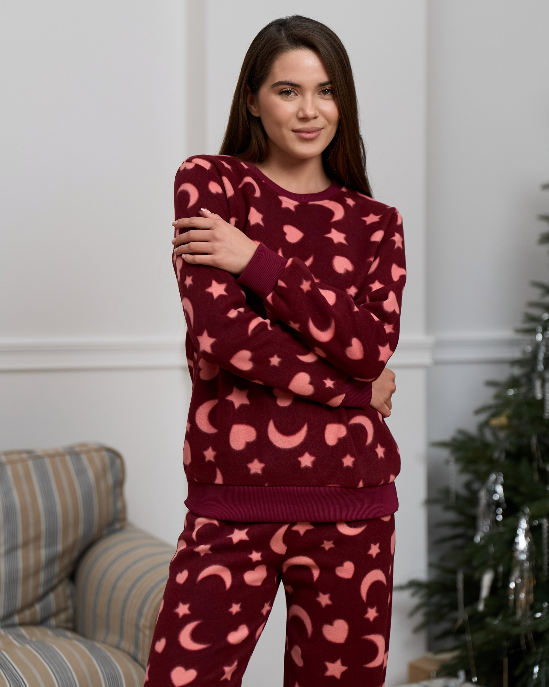 Жіночий костюм зі штанами - Фліс - Зірки та місяць