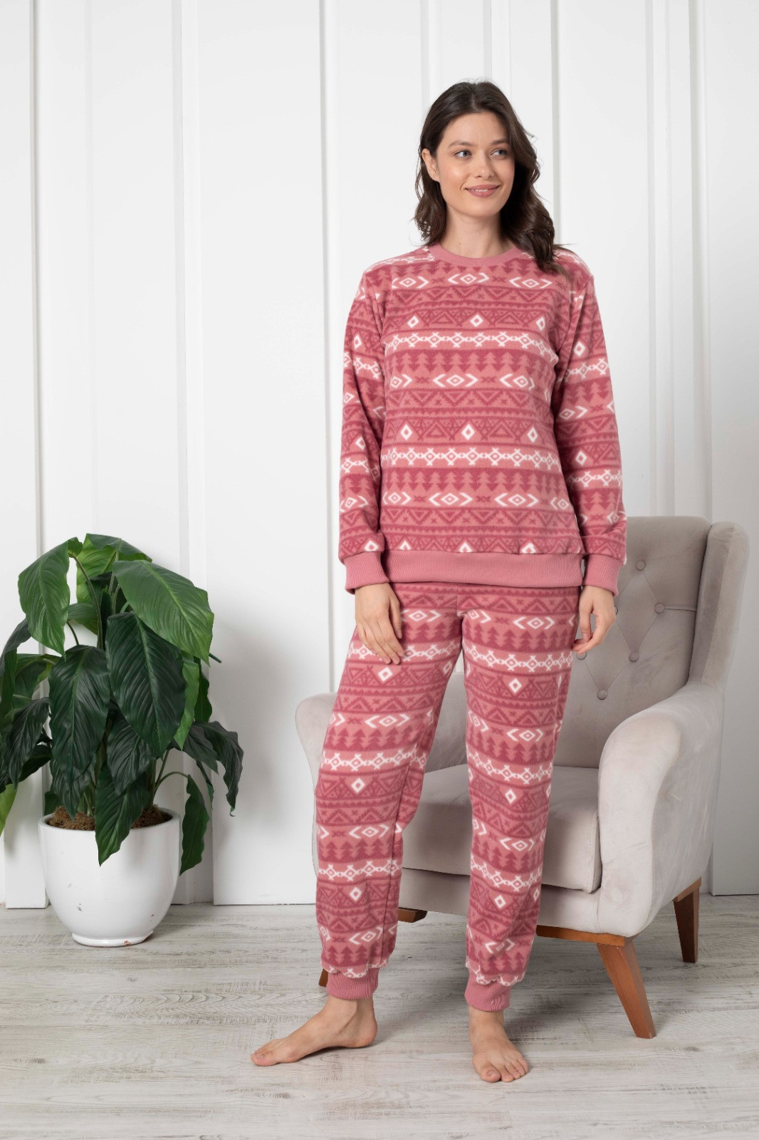 Женский костюм со штанами Флис - узоры