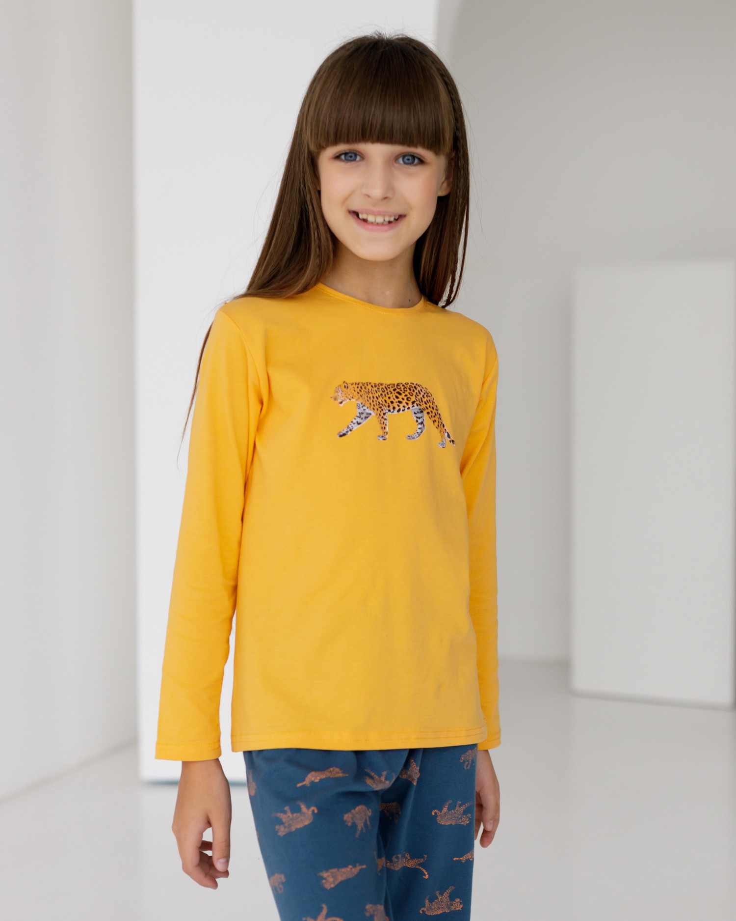 Пижама на девочку со штанами - леопард - Family look мама/дочь