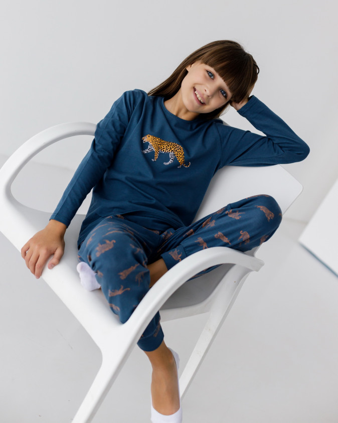 Піжама на дівчинку зі штанами - леопард - Family look мама/донька