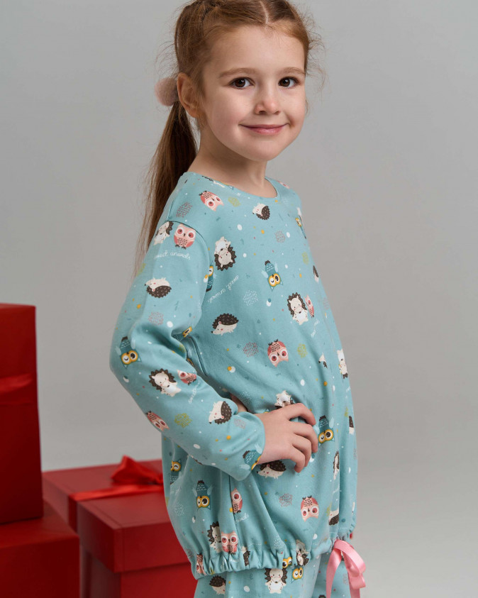 Комплект зі штанами на дівчинку з принтом сови - Інтерлок - Family look Мама/донька