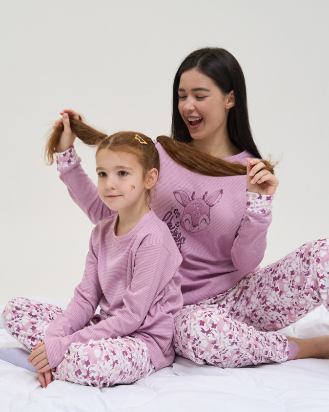 Піжама для дівчинки зі штанами Інтерлок - Бембі - Family look - Мама/донька