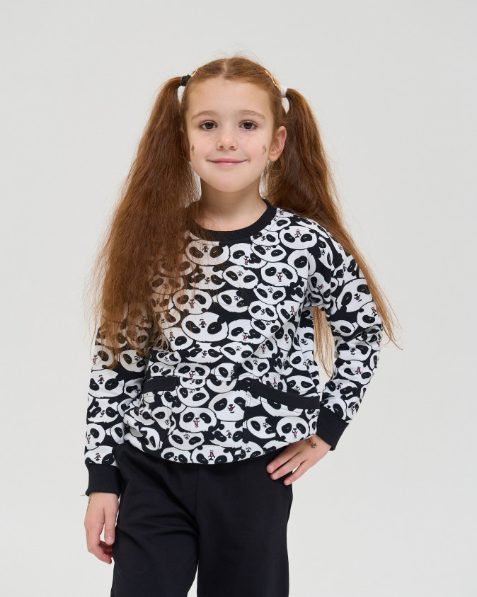 Підлітковий комплект на дівчинку Байка з начосом - Панди - Family look - Мама/донька