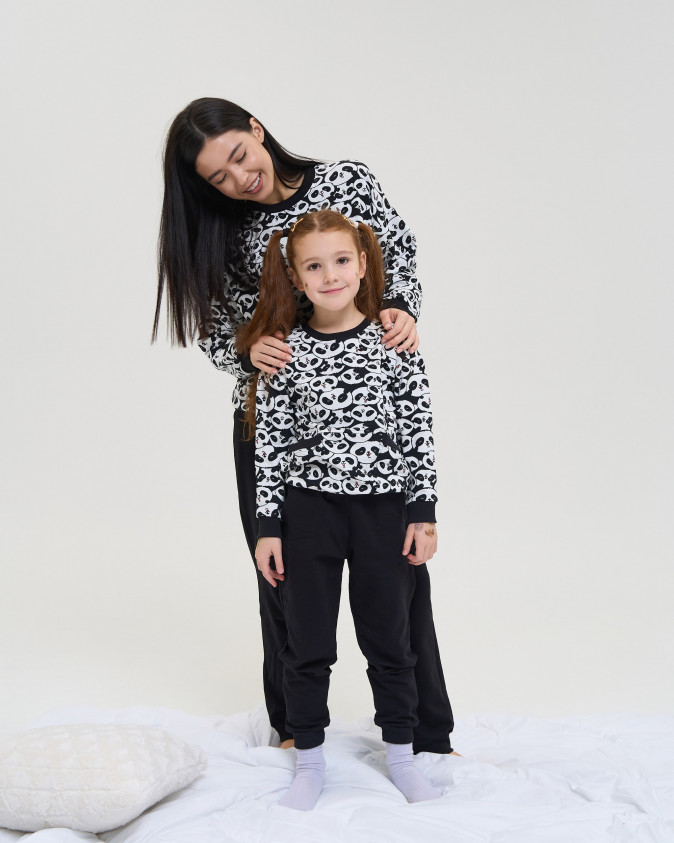 Підлітковий комплект на дівчинку Байка з начосом - Панди - Family look - Мама/донька