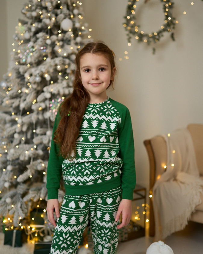 Піжама на дівчинку-підлітка зі штанами - Новорічний орнамент - Family look для родини