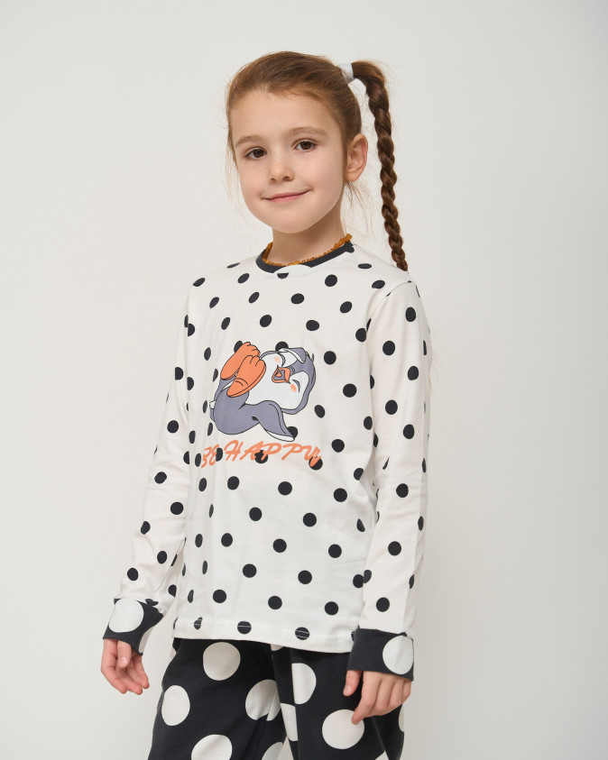 Піжама на дівчинку - Пінгвін - в горошок - Family look мама/донька