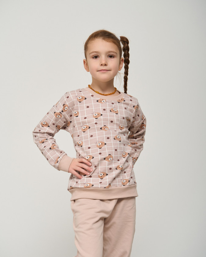 Тёплый комплект на девочку - Байка - мишки Тедди - Family look мама/дочка