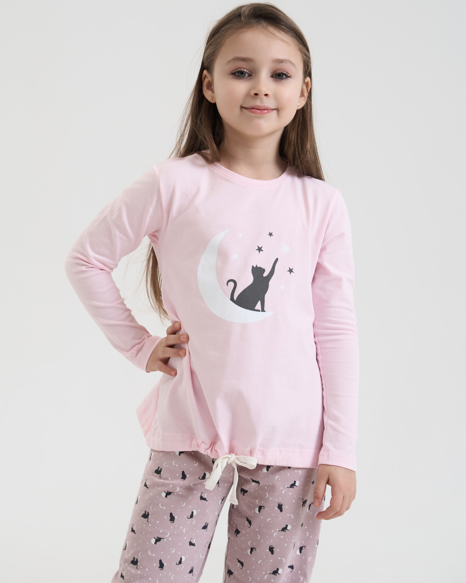 Пижама на девочку подростка Кот и звезды - Family look мама/дочка