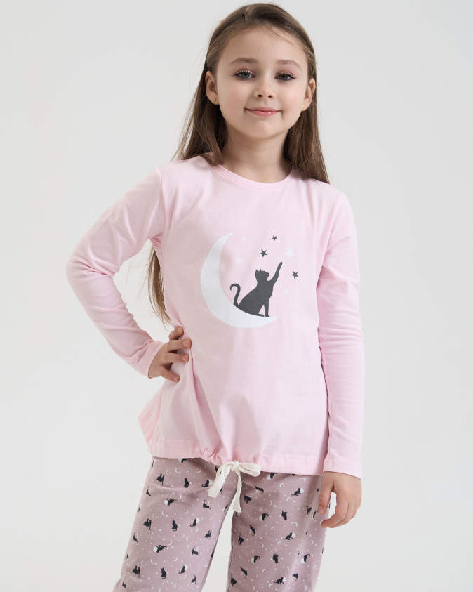 Пижама на девочку подростка Кот и звезды - Family look мама/дочка