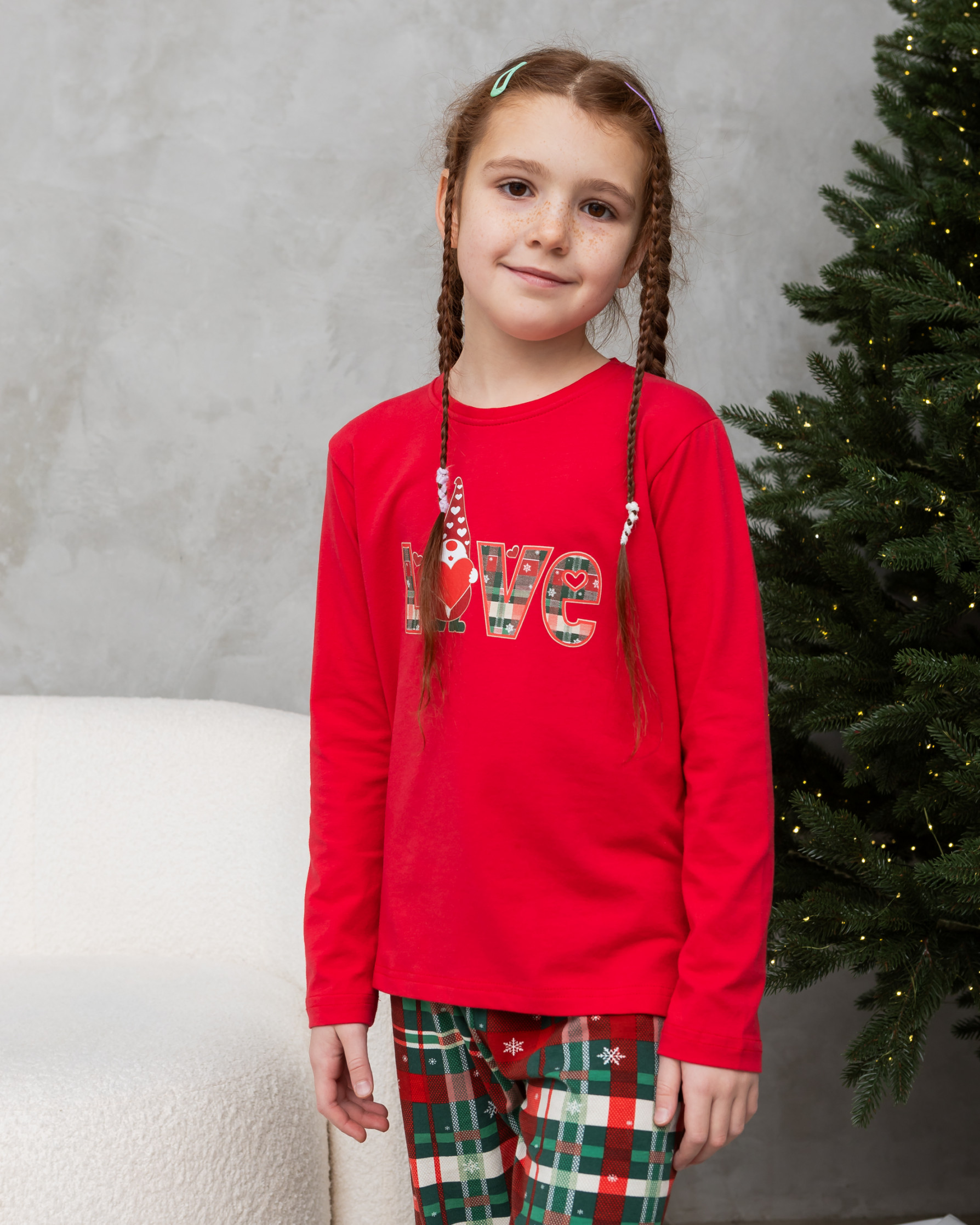 Пижама на девочку-подростка со штанами - Новогодняя Love - Family look для семьи