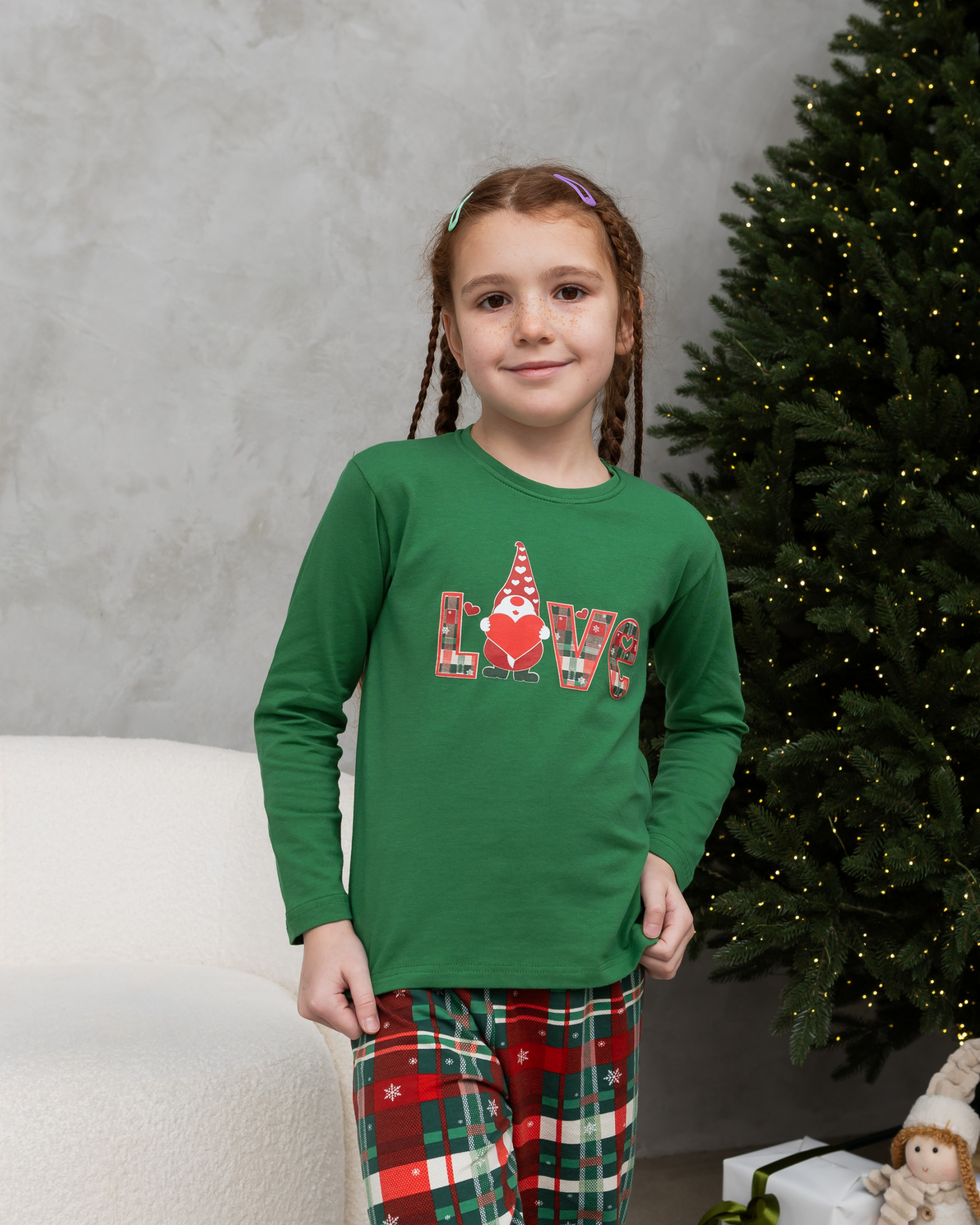 Пижама на девочку-подростка со штанами - Новогодняя Love - Family look для семьи